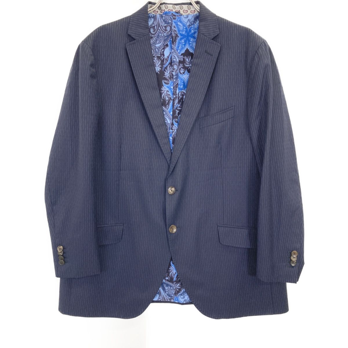 ETRO エトロ ﾈｲﾋﾞｰ ﾋﾟﾝｽﾄﾗｲﾌﾟ 裏地ﾎﾞﾀﾆｶﾙ総柄 2Bﾃｰﾗｰﾄﾞｼﾞｬｹｯﾄ 60