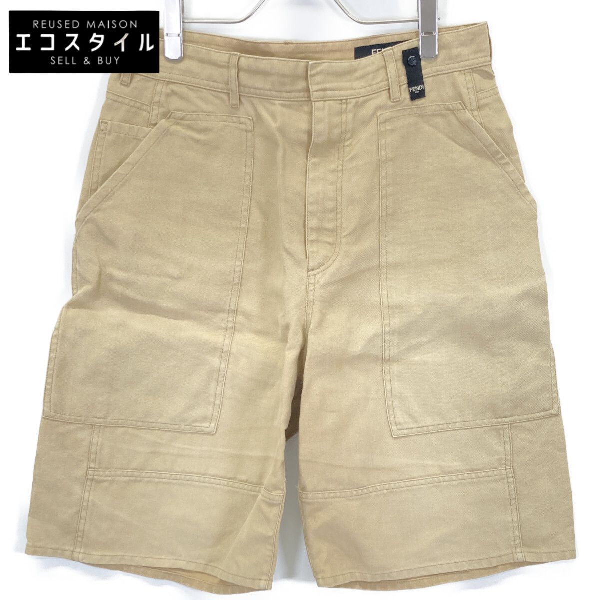 FENDI フェンディ 23年製 FB 0968 AR 96 ﾍﾞｰｼﾞｭ ﾜｰｸﾍﾟｲﾝﾀｰ ﾊﾞﾐｭｰﾀﾞｷｬﾝﾊﾞｽ ﾊｰﾌﾊﾟﾝﾂ 48