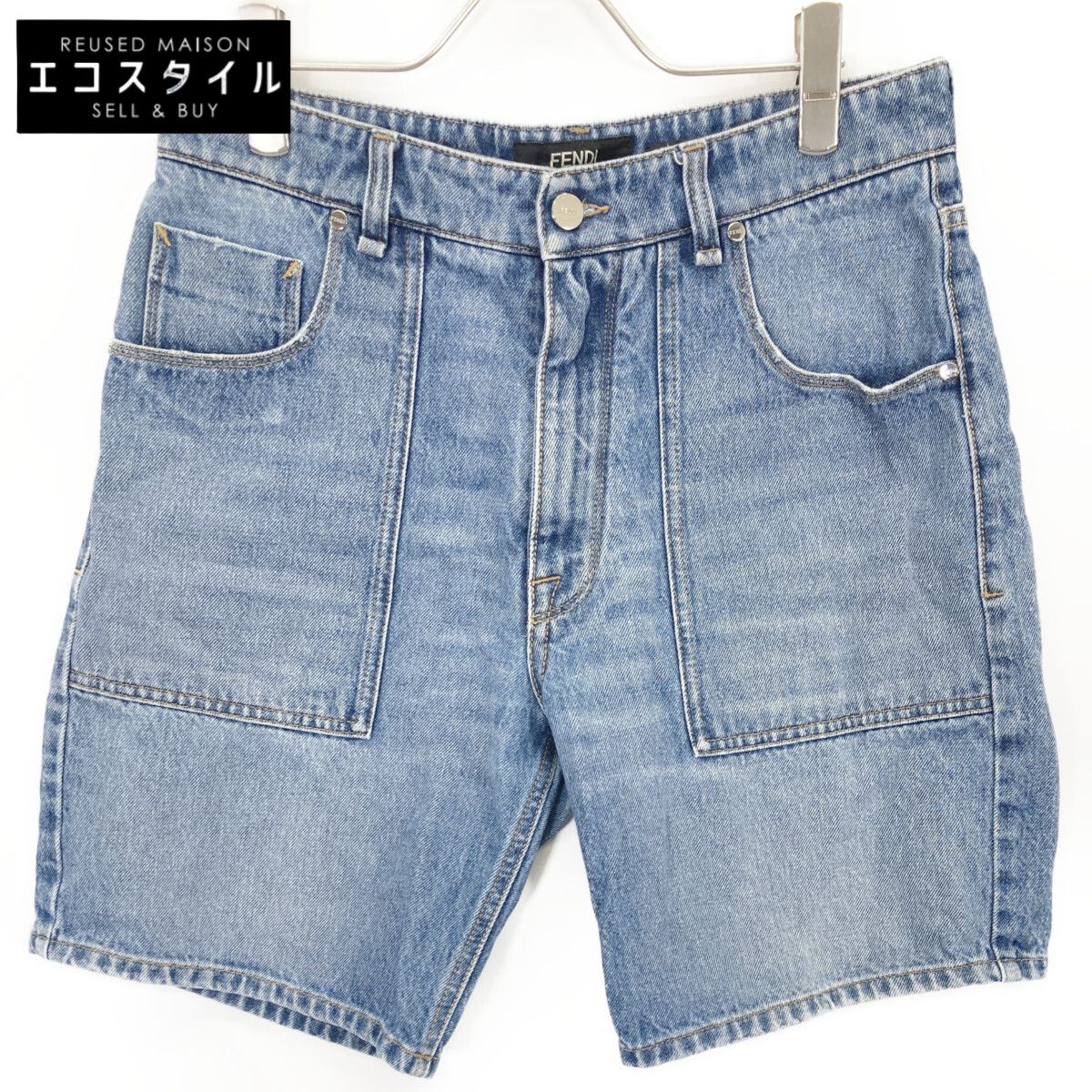 FENDI フェンディ FLP 358 AS 02 ﾌﾞﾙｰ ｺｯﾄﾝ FFﾒﾀﾙﾌﾟﾚｰﾄ ｼﾞｯﾌﾟﾌﾗｲﾃﾞﾆﾑﾊｰﾌﾊﾟﾝﾂ