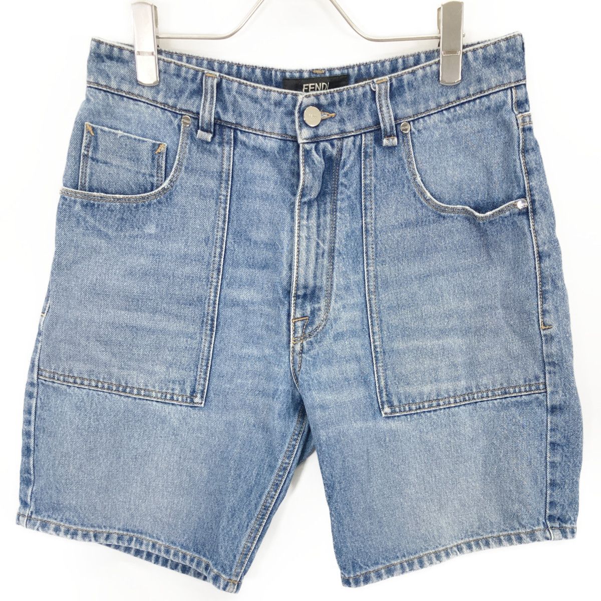 FENDI フェンディ FLP 358 AS 02 ﾌﾞﾙｰ ｺｯﾄﾝ FFﾒﾀﾙﾌﾟﾚｰﾄ ｼﾞｯﾌﾟﾌﾗｲﾃﾞﾆﾑﾊｰﾌﾊﾟﾝﾂ