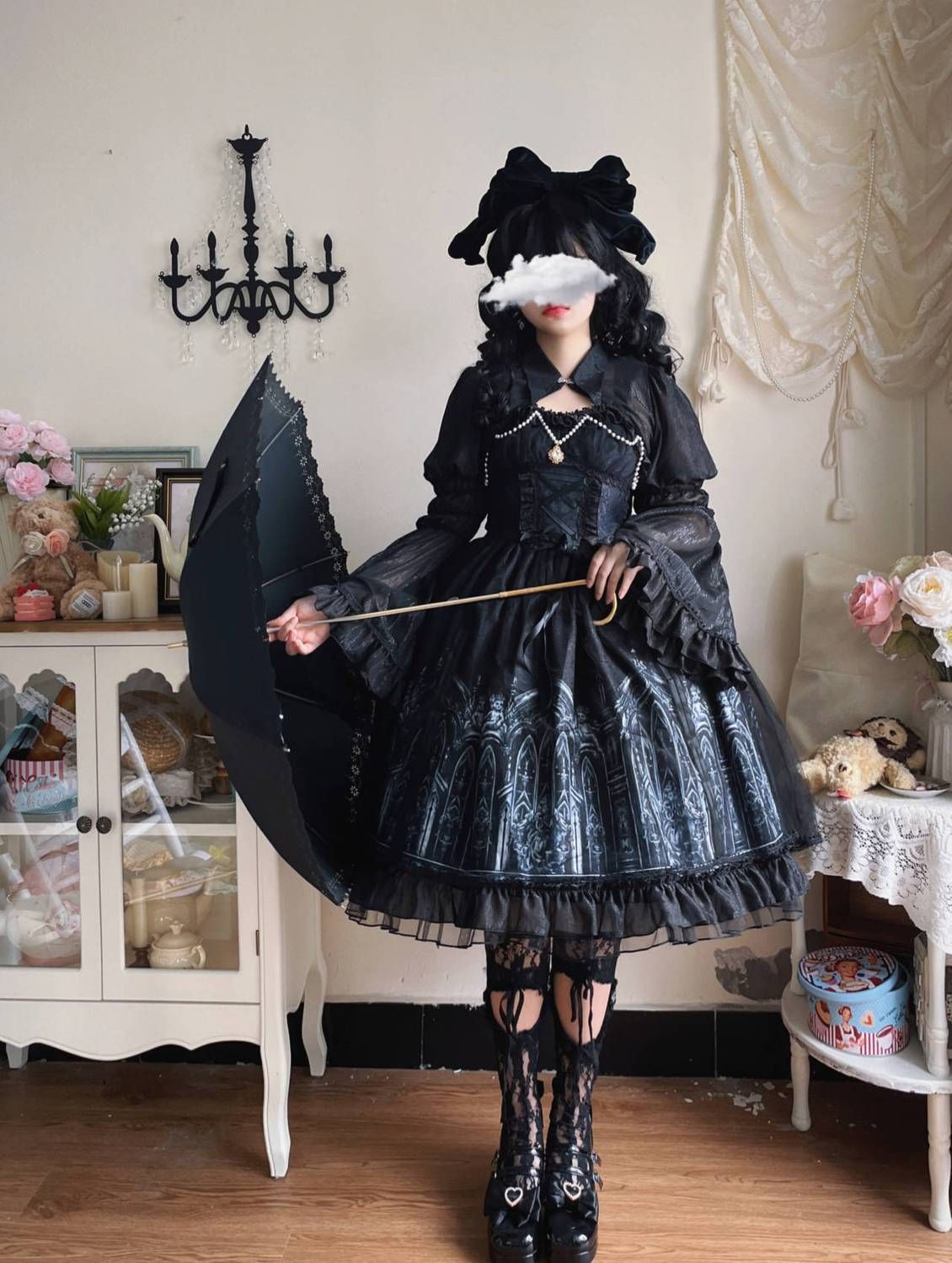 最終値下げ ショッキングロリィタ　黒ブラック 新品 オリジナルデザイン 暗黒ゴシック風 Lolitaワンピース jsk ドレス