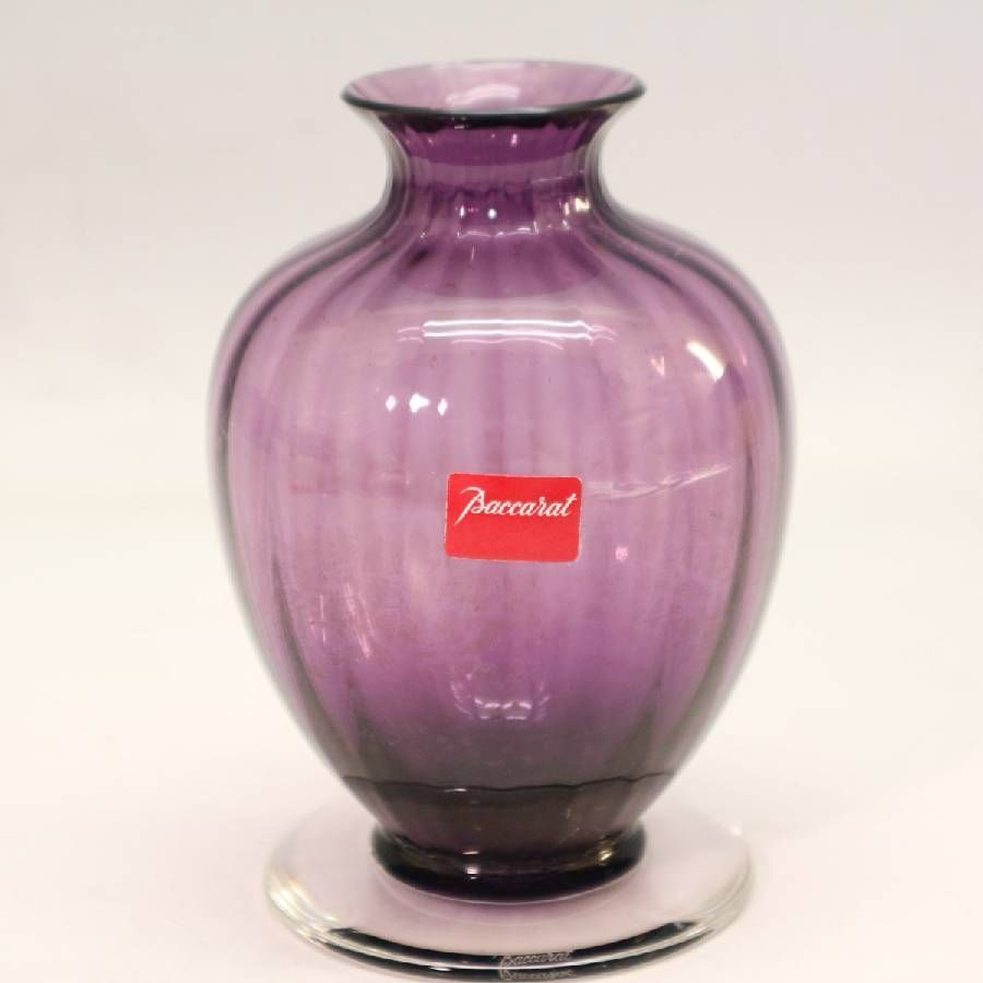 ♥【未使用】Baccarat　バカラ　アクアレーユ　花瓶　パープル　箱付き Baccarat バカラ アクアレーユ 1993年～96年製造 花瓶 高さ11.5cm