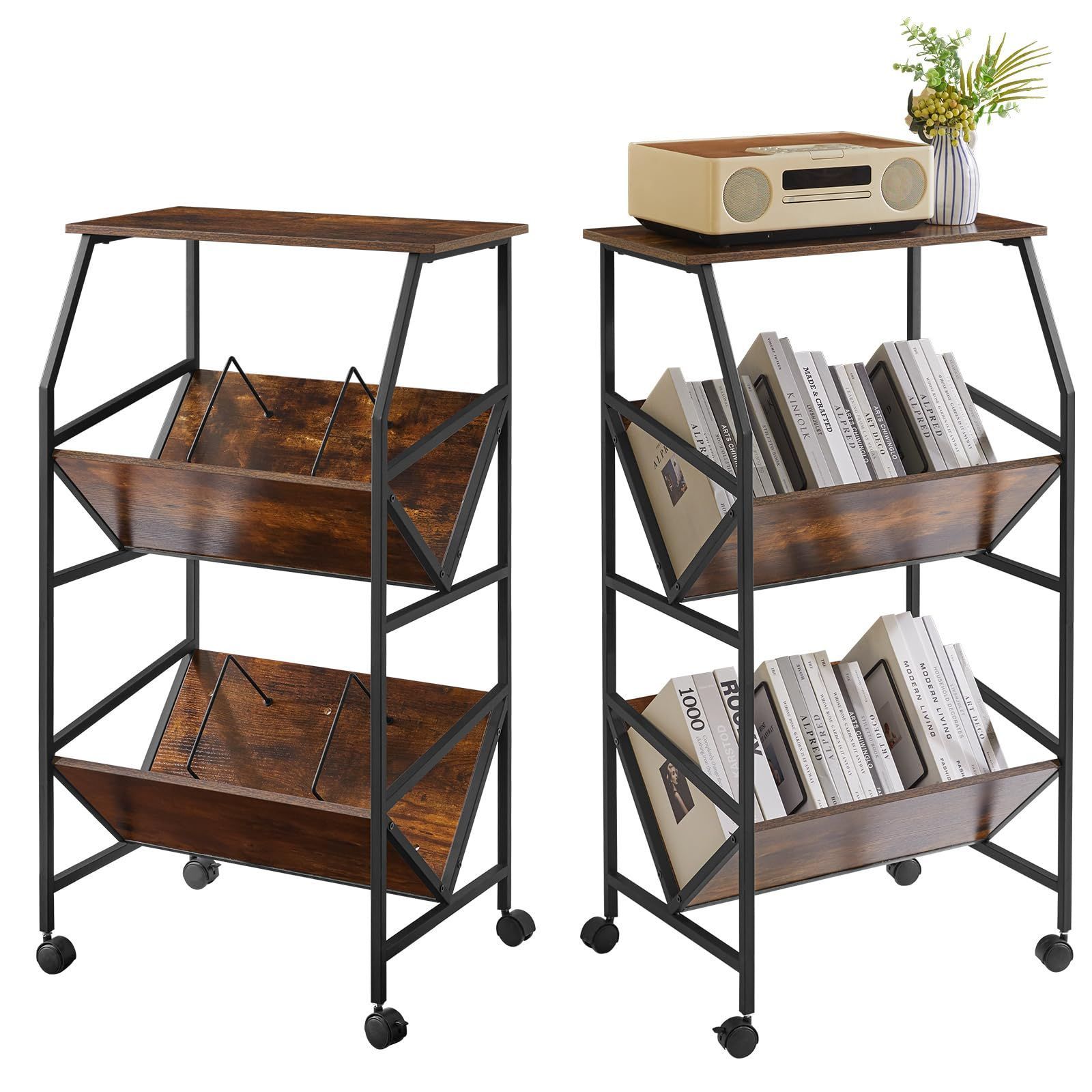 IBUYKE ファイルワゴン ファイルラック ファイル棚 仕切り付き ファイル収納 書類棚 斜め A 4収納 キャスター付き 天板付き 棚 ワゴン 幅56 奥行29 5 高さ101 cm ブラウン