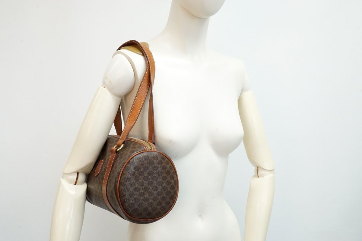 セリーヌ ヴィンテージ マカダム ミニボストン ハンドバッグ トート