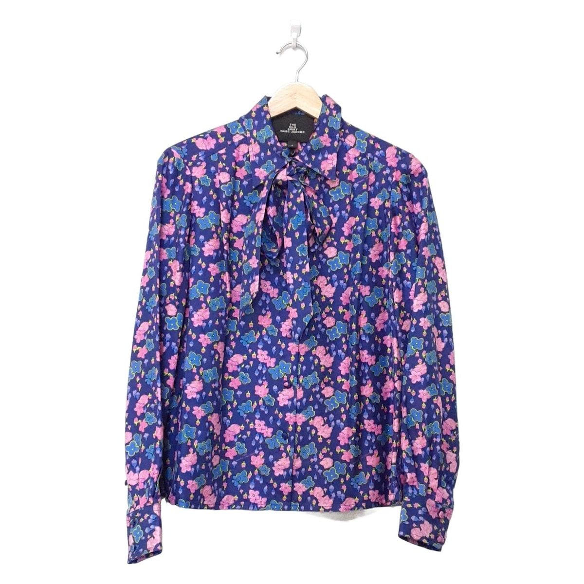 マークジェイコブス 長袖シャツブラウス サイズ0 XS レディース - ネイビー×ピンク×マルチ シルク|花柄|THE SILK SHIRT