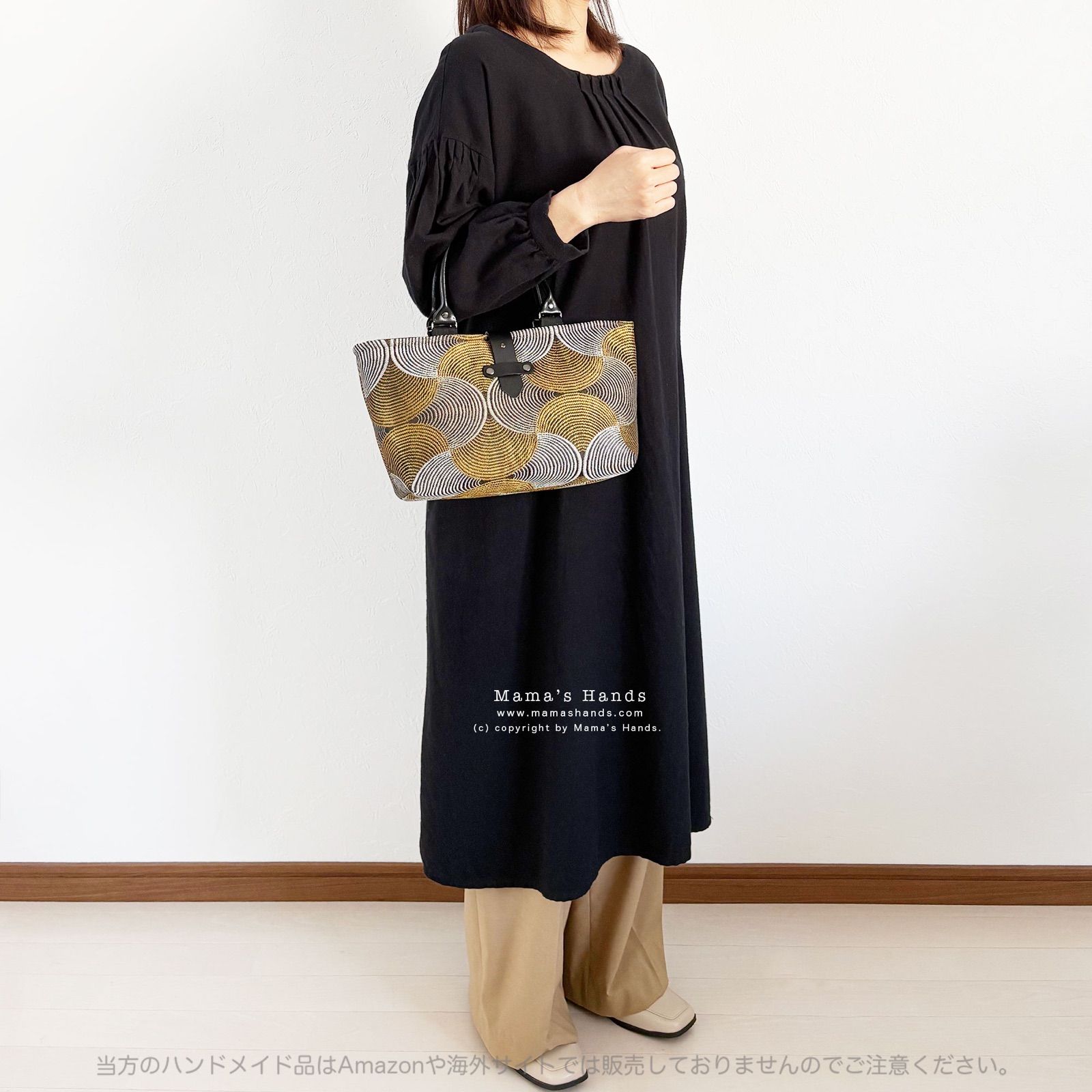  フランス 大人 モード ジャガード織 ゴールド 幾何学模様 黒 金 小柄 革 トート 手提げ バック トートバッグ バッグ