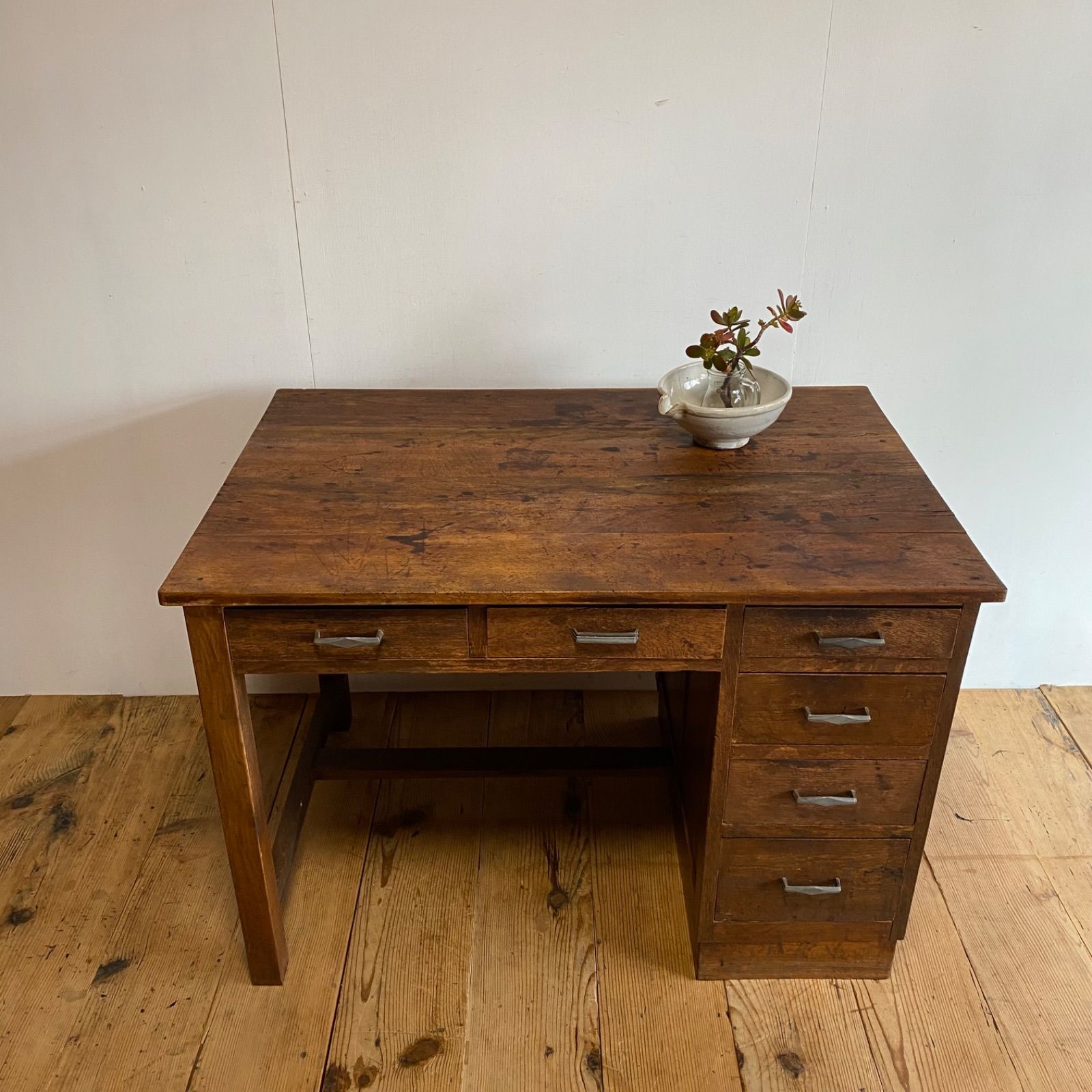 アンティーク 古家具 古道具｜木製デスク 片袖机 引き出し付き y307