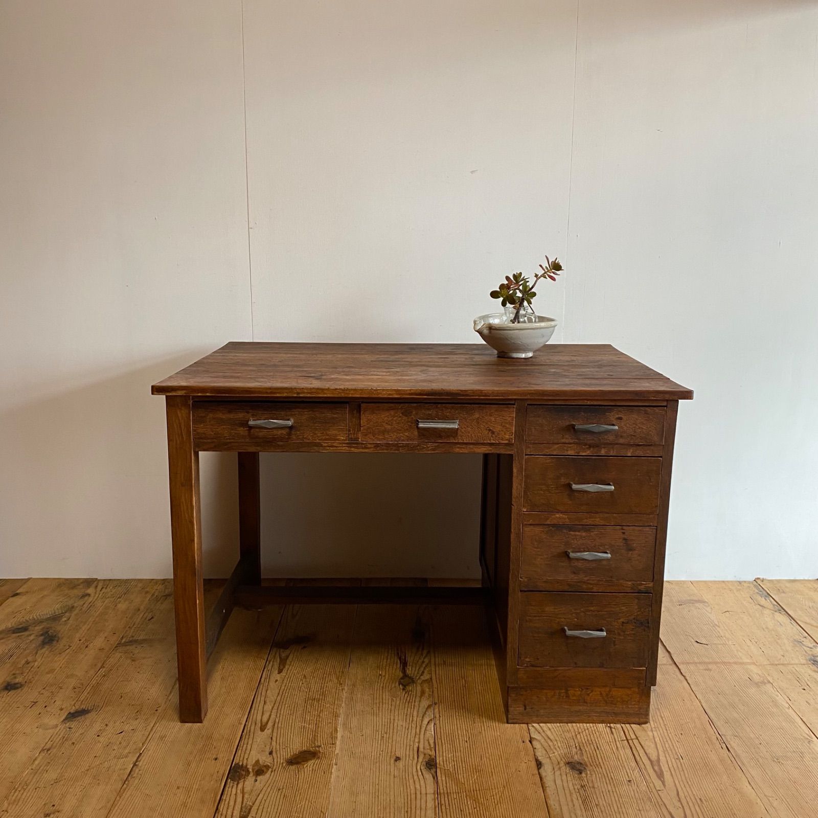 アンティーク 古家具 古道具｜木製デスク 片袖机 引き出し付き y307