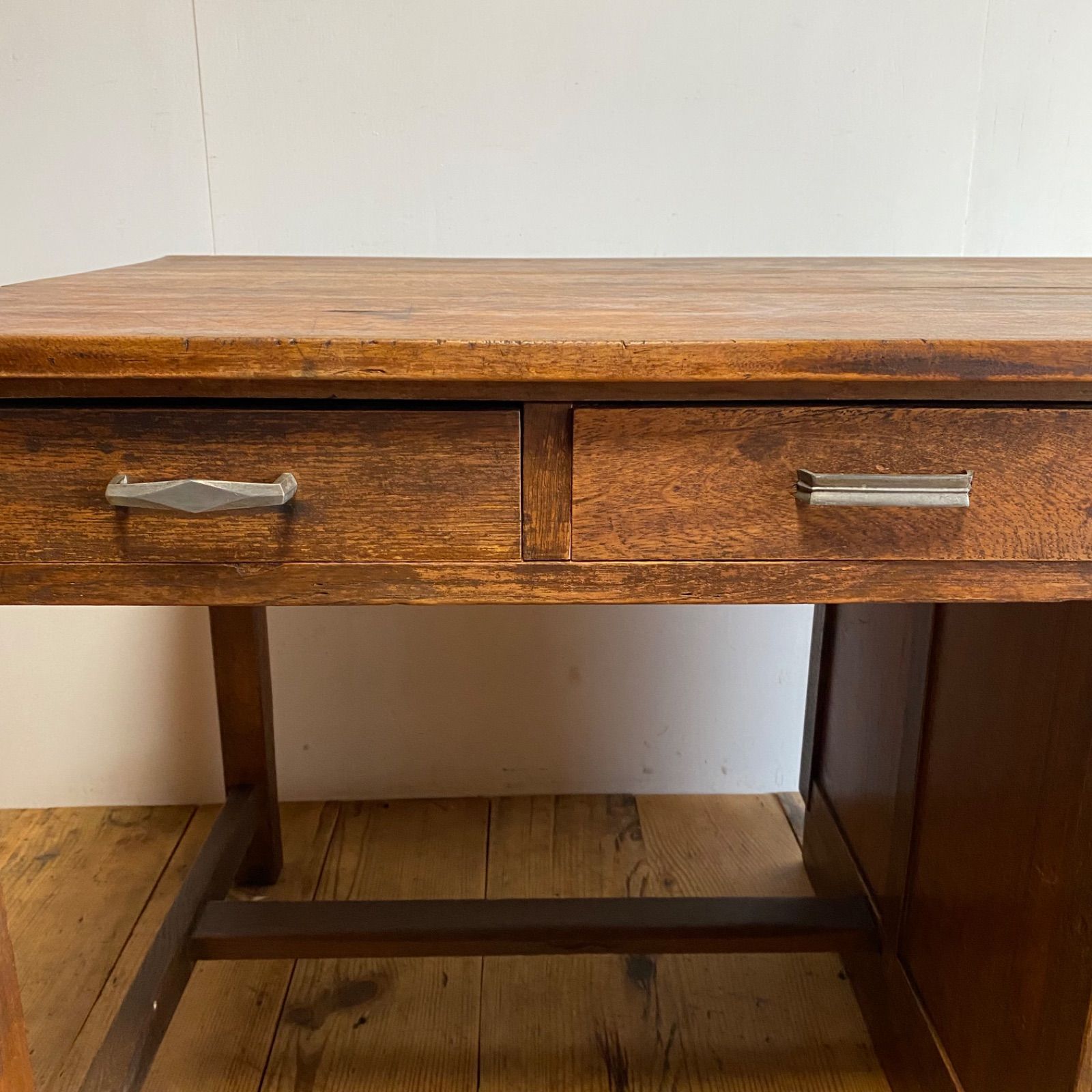 アンティーク 古家具 古道具｜木製デスク 片袖机 引き出し付き y307