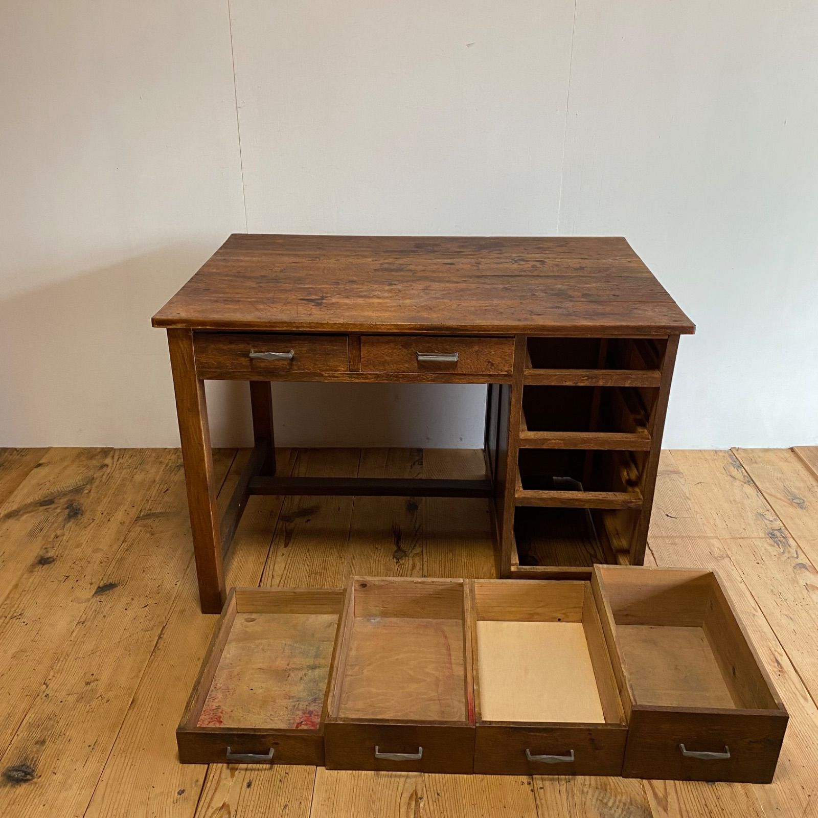 アンティーク 古家具 古道具｜木製デスク 片袖机 引き出し付き y307