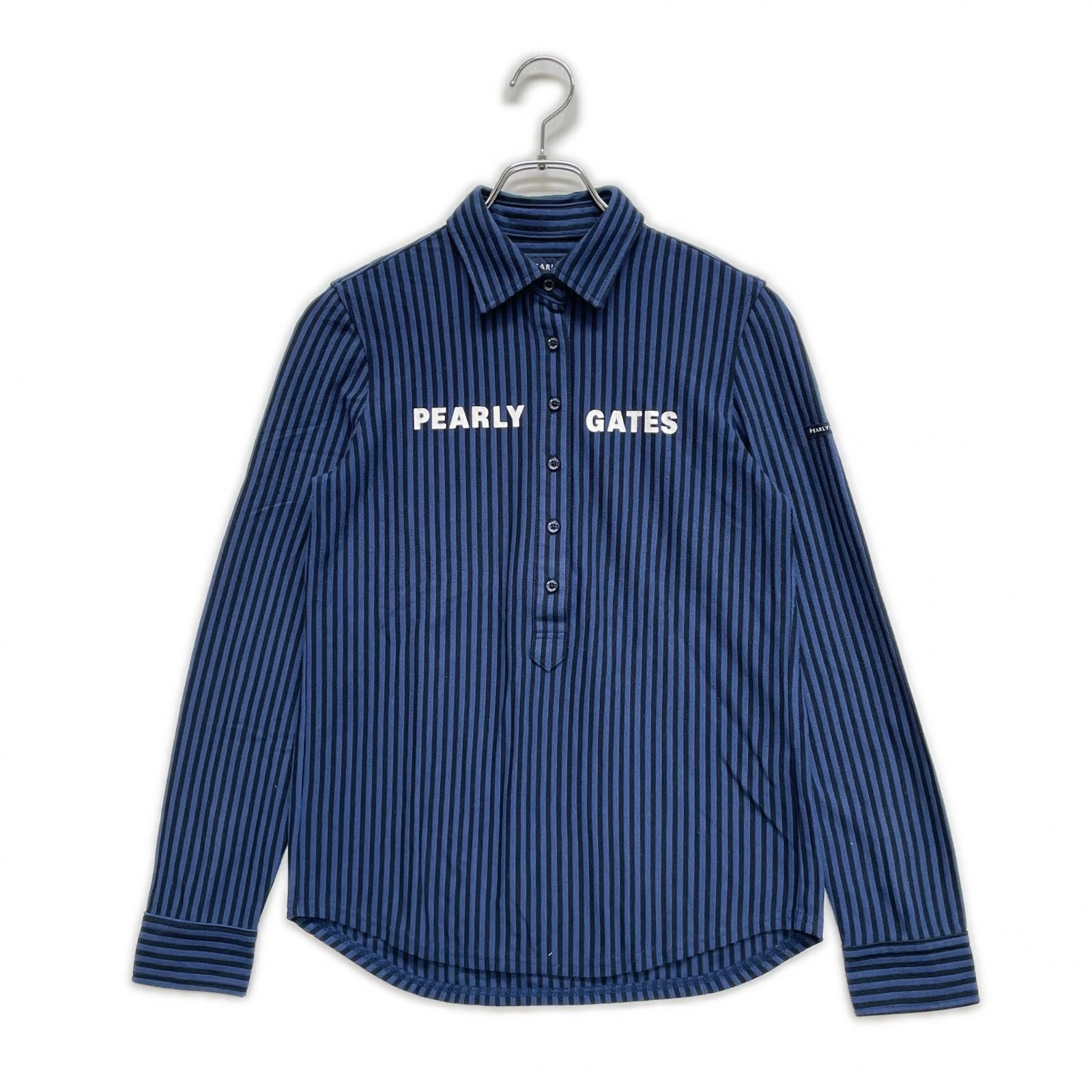 レディース パーリーゲイツ PEARLY GATES 長袖ポロシャツ 1 M 紺×黒 ネイビー ストライプ