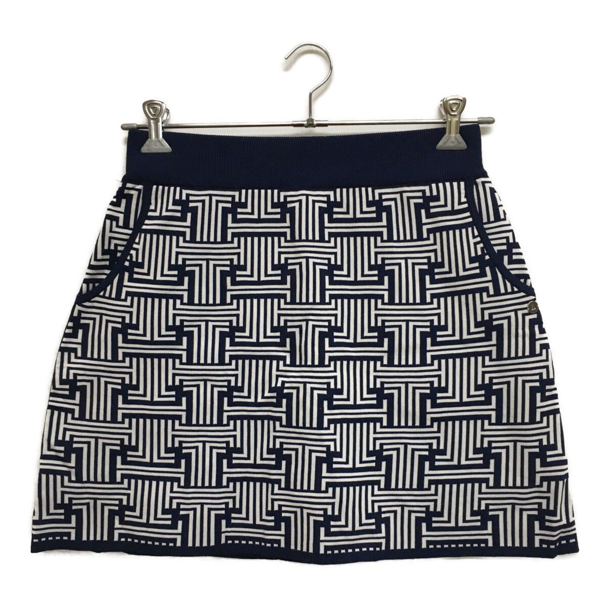  レディース ランバンスポール LANVIN SPORT スカート 40(L) 紺×白 ネイビー 総柄 ニット 一体型インナーパンツ付き