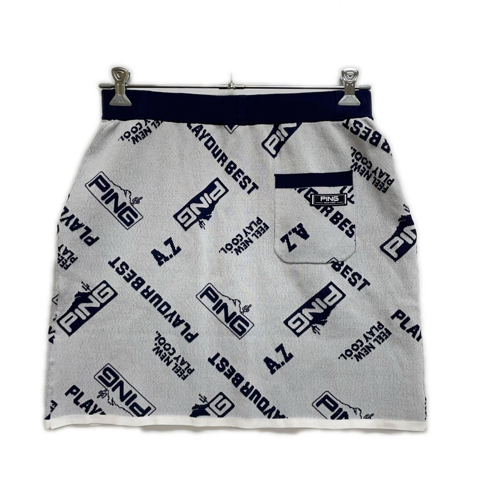 ○★新品未使用　PING（ピン）　バイアスロゴ　スカート　S　ホワイト 未使用品 レディース ピン PING スカート LL 白×紺 ホワイト×ネイビー