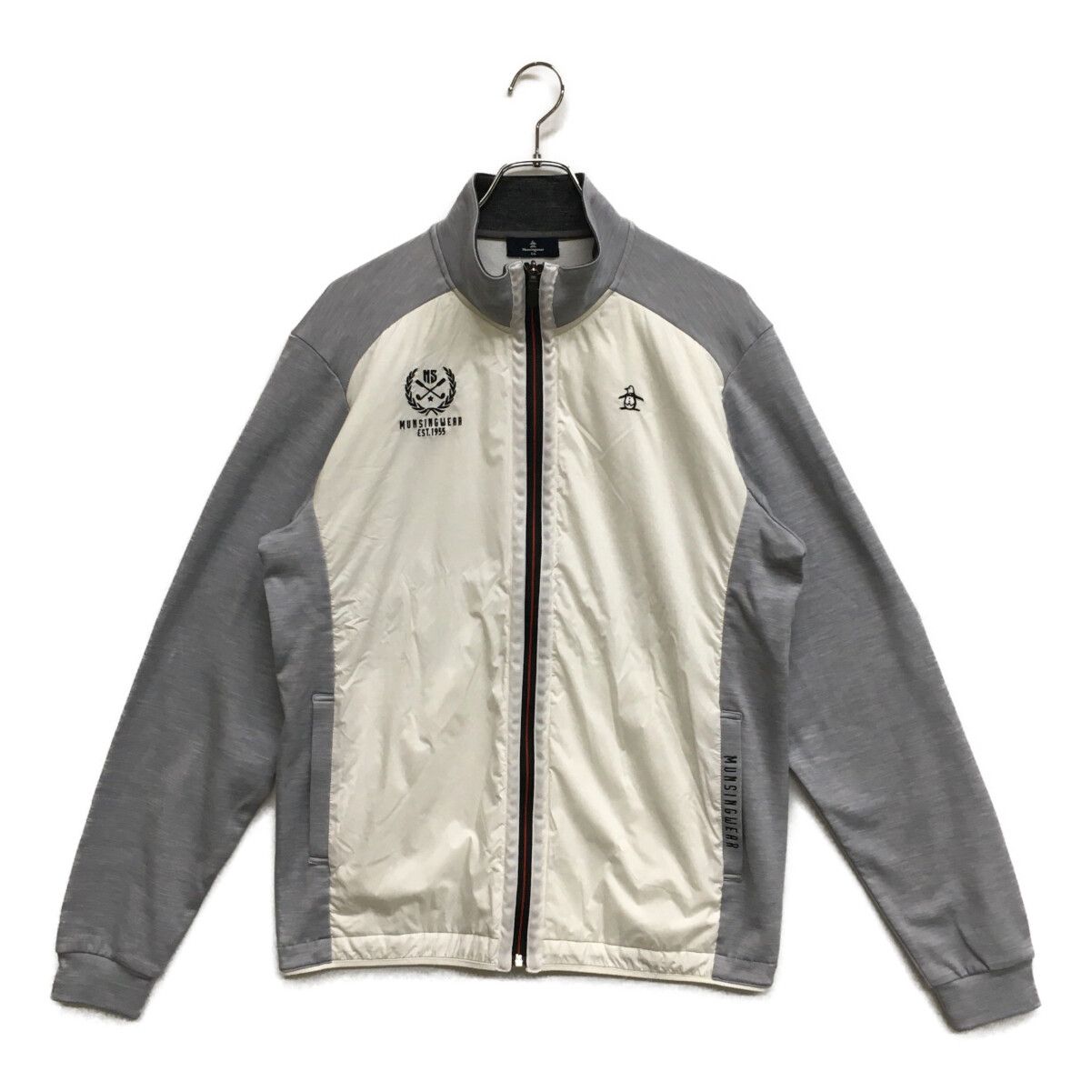 メンズ マンシングウェア Munsing wear フルジップアウター LL グレー 白 裏起毛