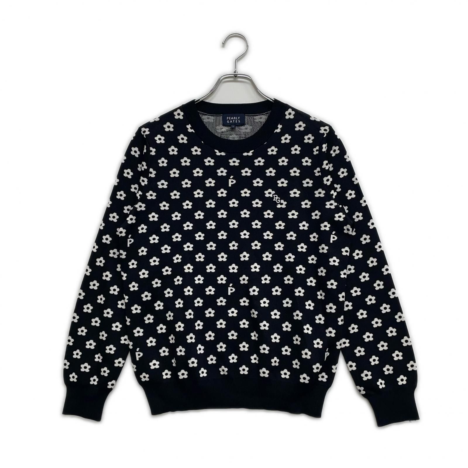 レディース パーリーゲイツ PEARLY GATES セーター 1 M 紺 白 ネイビー 花柄 長袖 クルーネック