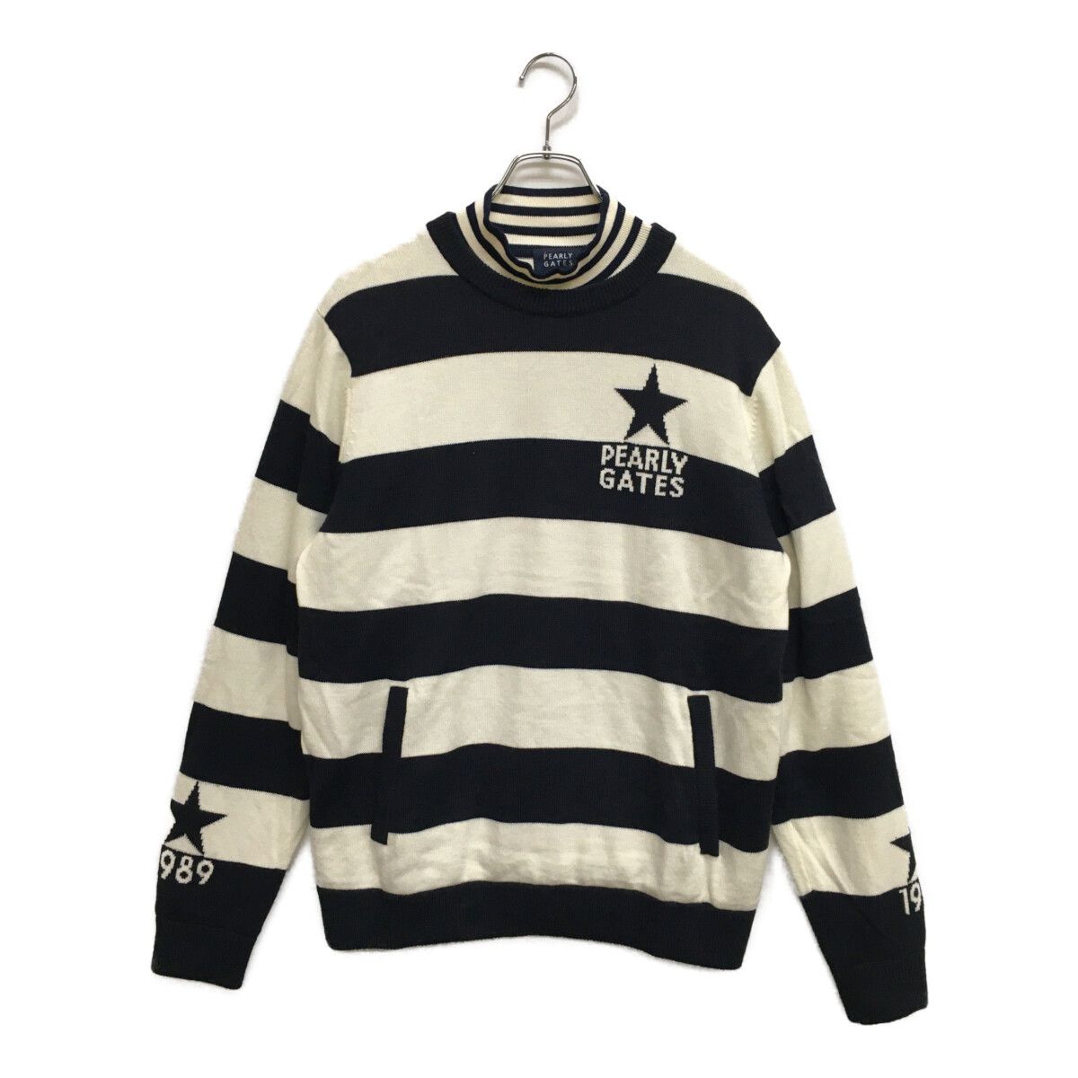 メンズ パーリーゲイツ PEARLY GATES ニットアウター 5 L 紺 白 ネイビー ホワイト インナーニット付き ツインスニード ボーダー
