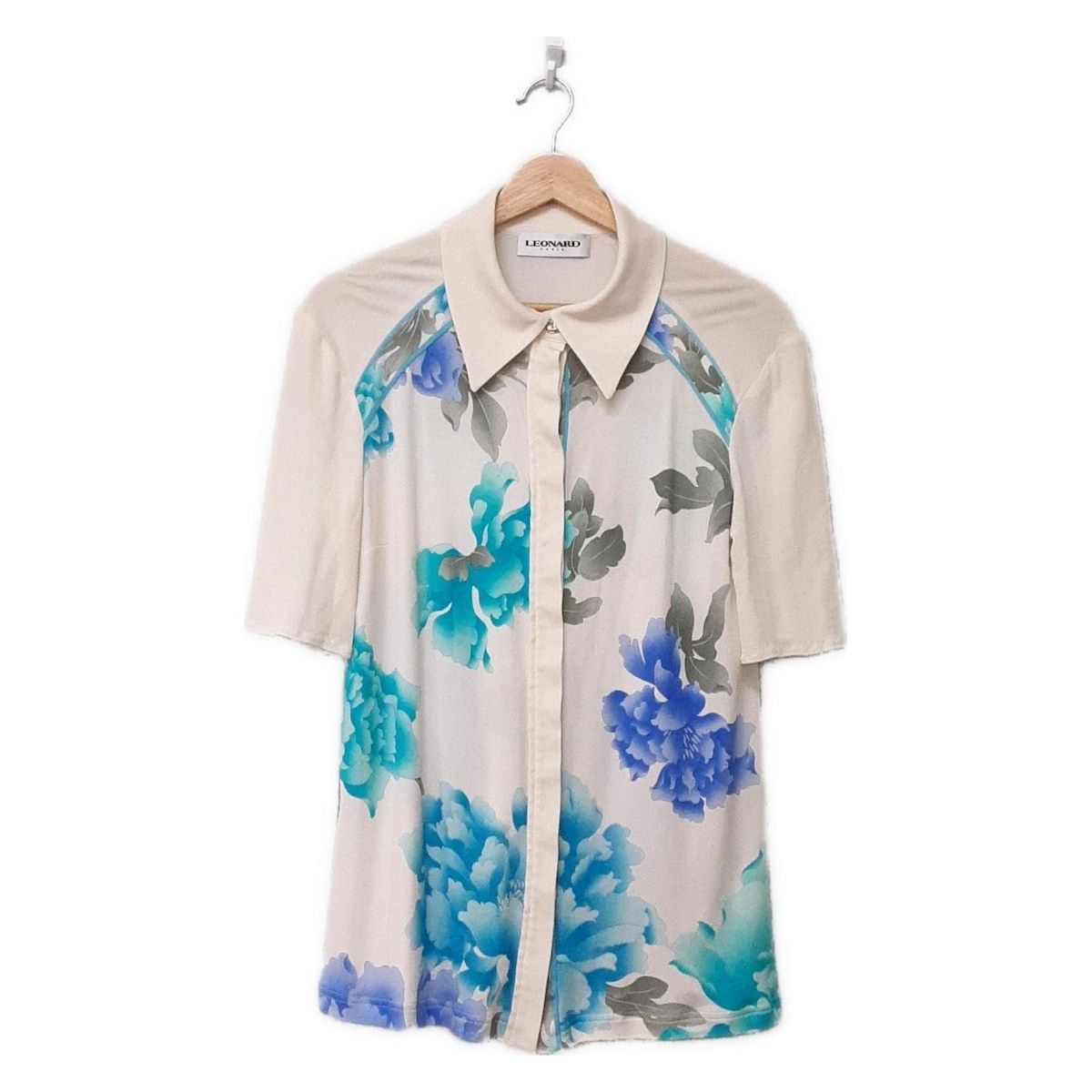 LEONARD レオナール 半袖シャツブラウス サイズ42 L レディース - アイボリー×ライトブルー×マルチ シルク|花柄