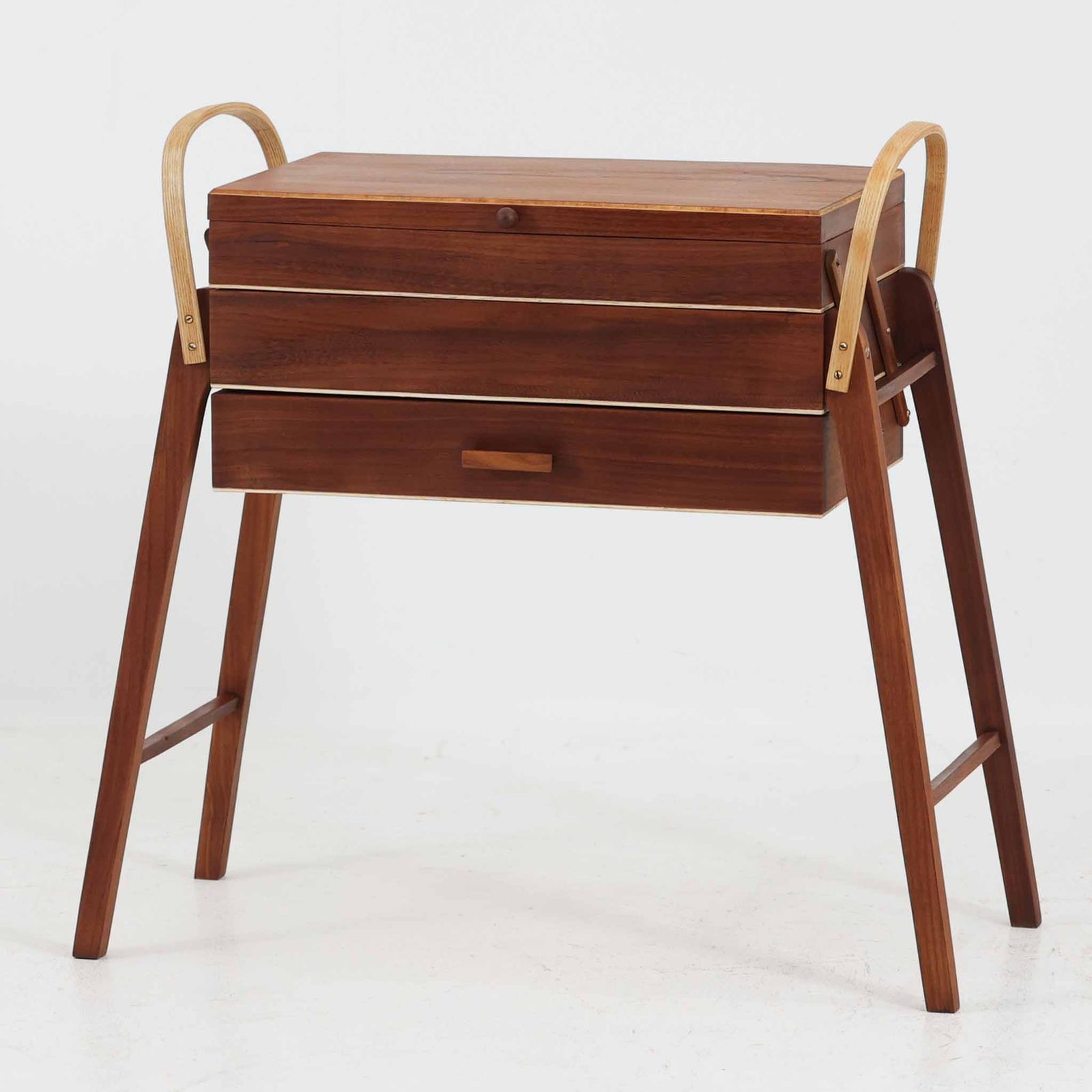 ソーイングボックス チーク×ビーチ 幅65 cm デンマーク製 北欧ビンテージ家具 小物収納 収納台 裁縫ボックス 手芸ワゴン DK 18581