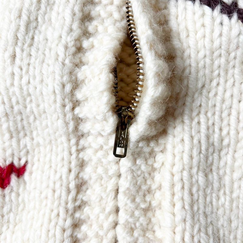 60s UNKNOWN ハンティング 総柄 フルジップ ウール カウチン ニット