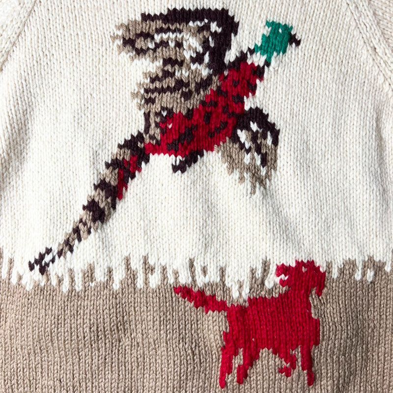 60s UNKNOWN ハンティング 総柄 フルジップ ウール カウチン ニット