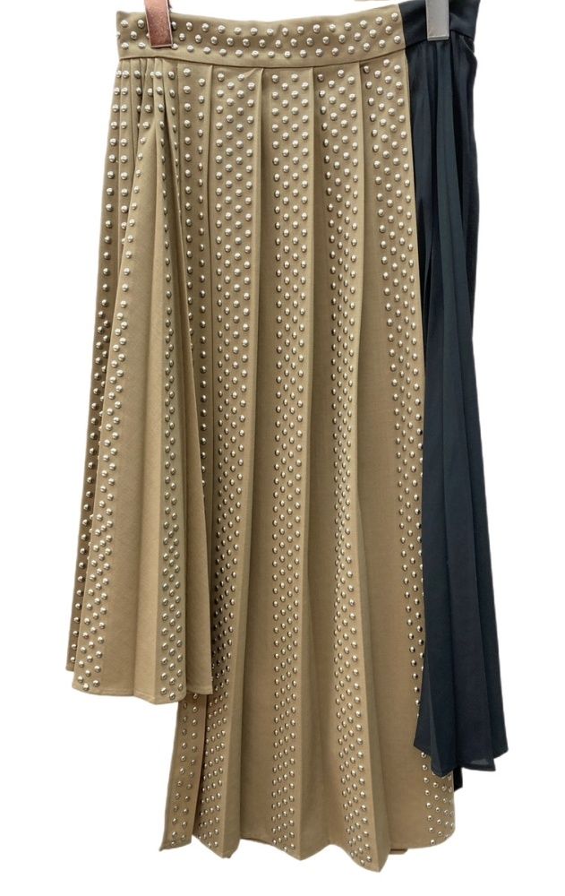 エイチアンドエム H-M × ロク rokh コラボ Wool-Blend Studded Skirt ウール ブレンド スタッズ プリーツ Y 2 K パンク BEIGE SIZE 36 スカート 総柄 ベージュ 104 LB-49