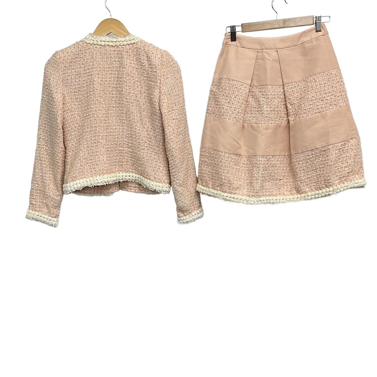 TO BE CHIC トゥービーシック スカートスーツ レディース - ライトピンク×ピンクベージュ×アイボリー ツイード