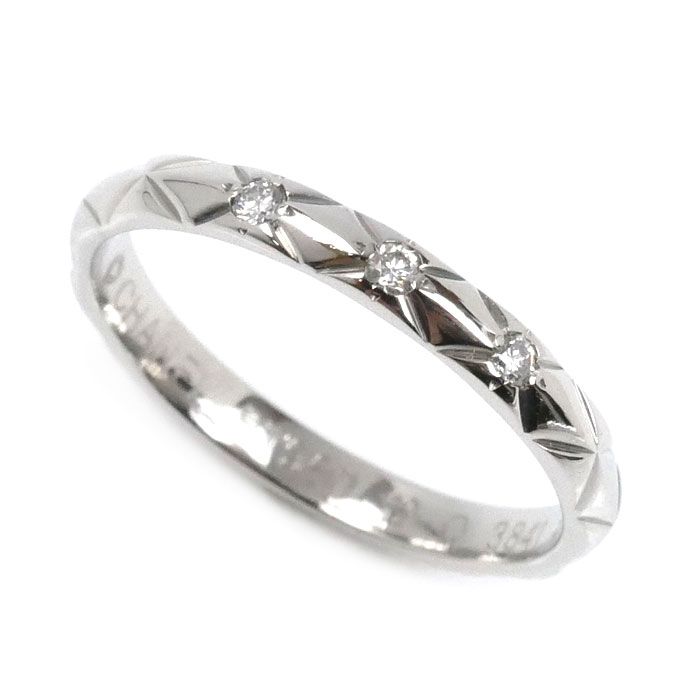 CHANEL シャネル Pt 950プラチナ マトラッセ 3 Pダイヤ リング 指輪 J 2821 ダイヤモンド 10.5号 51 2.8 g レディース