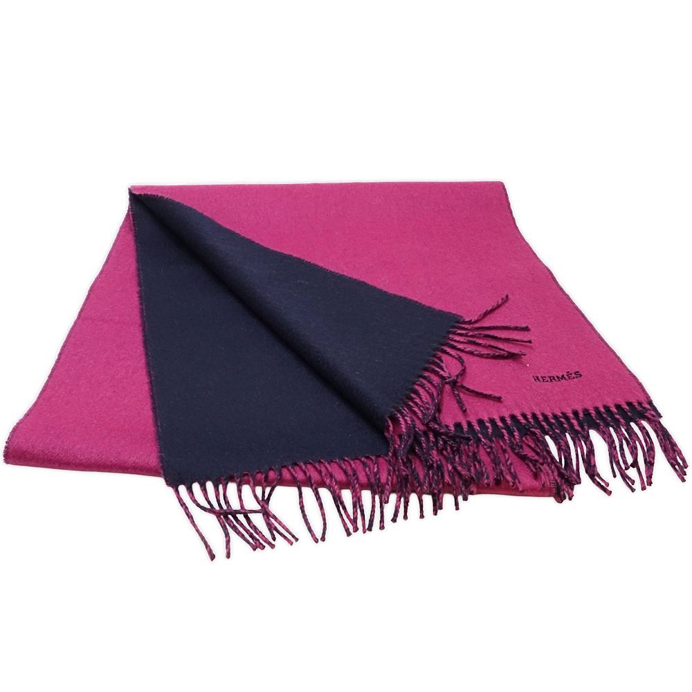 HERMES エルメス マフラー レクトヴェルソ H393800T カシミヤ ネイビー