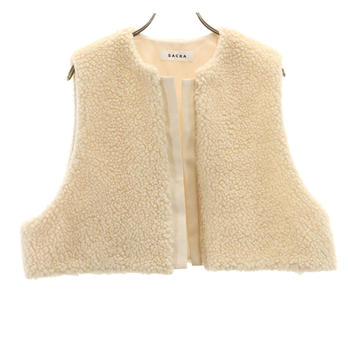 sacra サクラ 日本製 ボア ベスト 38 アイボリー レディース 古着