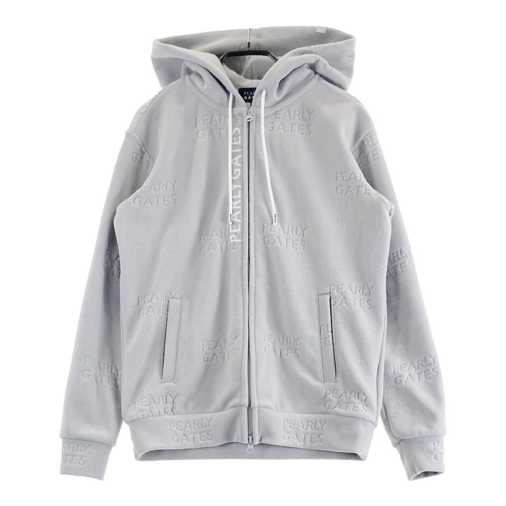 サイズ 0 PEARLY GATES パーリーゲイツ 2025年モデル フード付 ジップジャケット パイル地 ロゴ総柄 グレー系 ゴルフウェア レディース ストスト