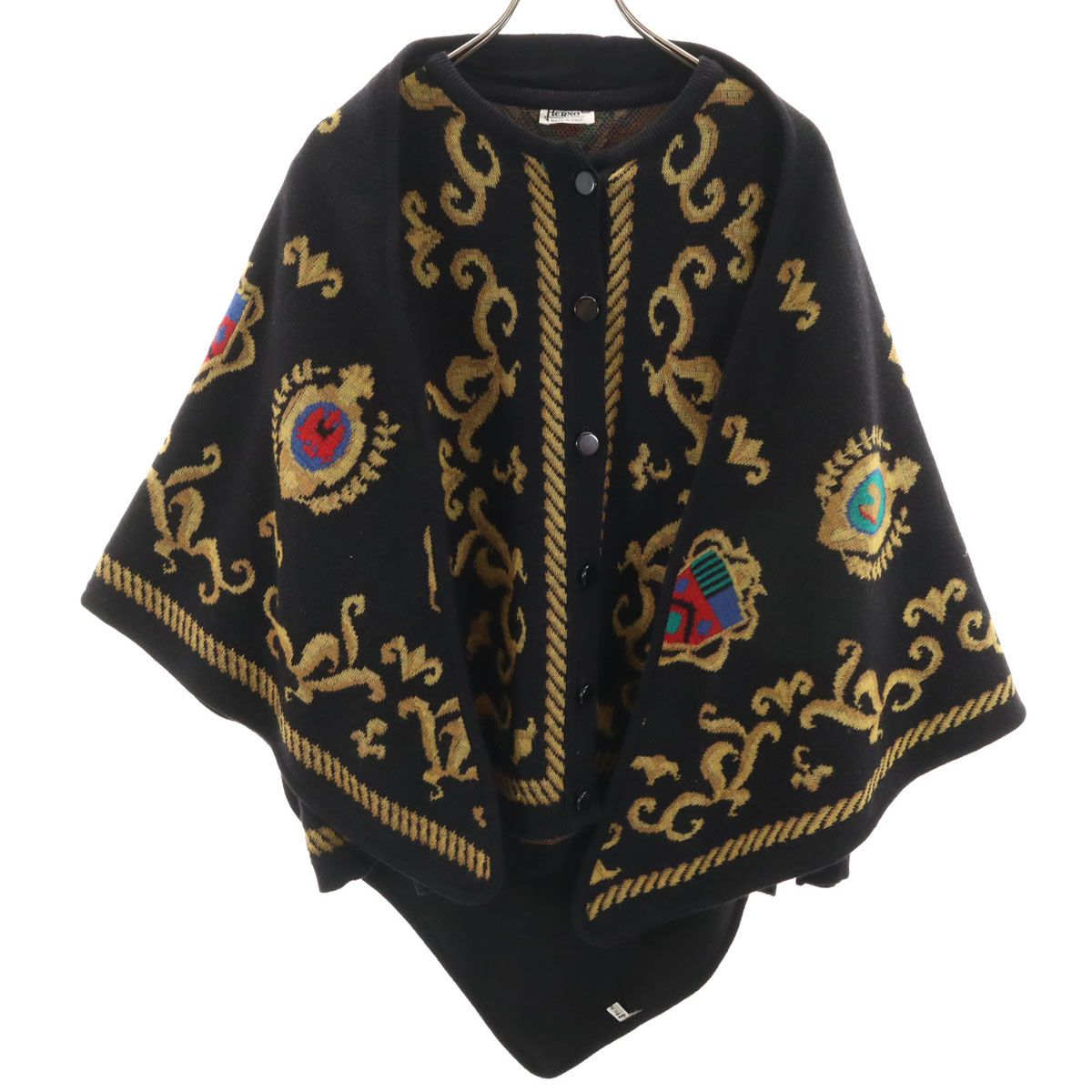 Herno ヘルノ 90 s イタリア製 ウールブレンド オールド 長袖 ニットカーディガン 46 ブラック ストール付き レディース 古着