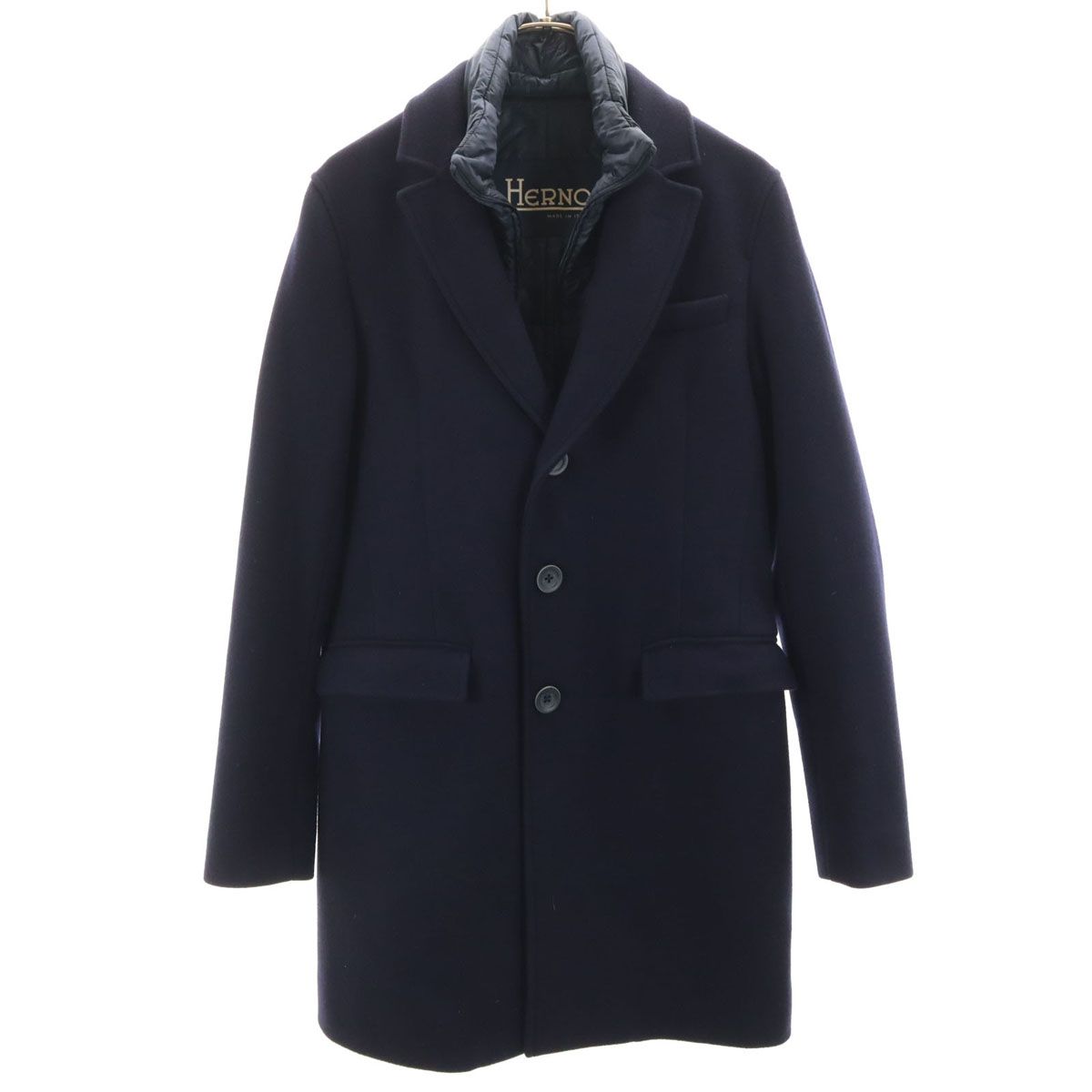 Herno ヘルノ イタリア製 チェスターコート 44 ネイビー 中綿 メンズ