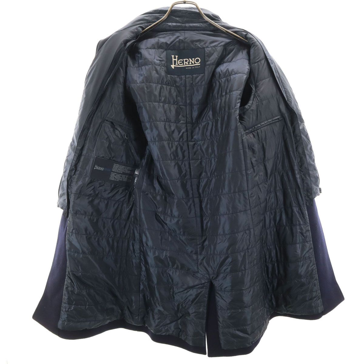 Herno ヘルノ イタリア製 チェスターコート 44 ネイビー 中綿 メンズ