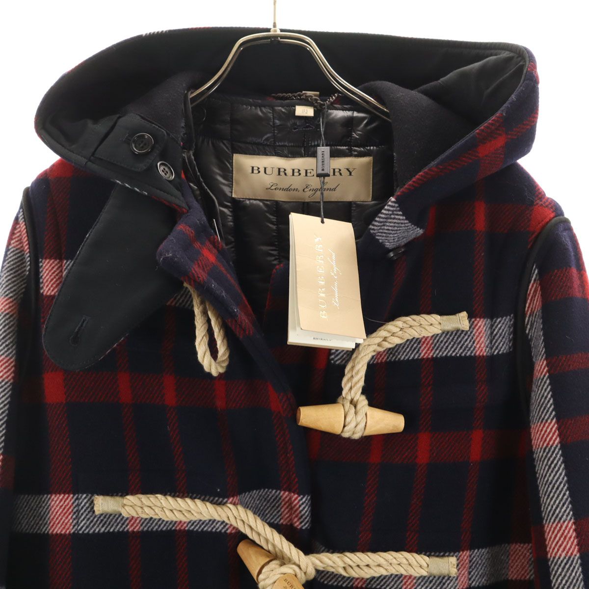 未使用 BURBERRY バーバリー チェック柄 ダッフルコート 38 ネイビー