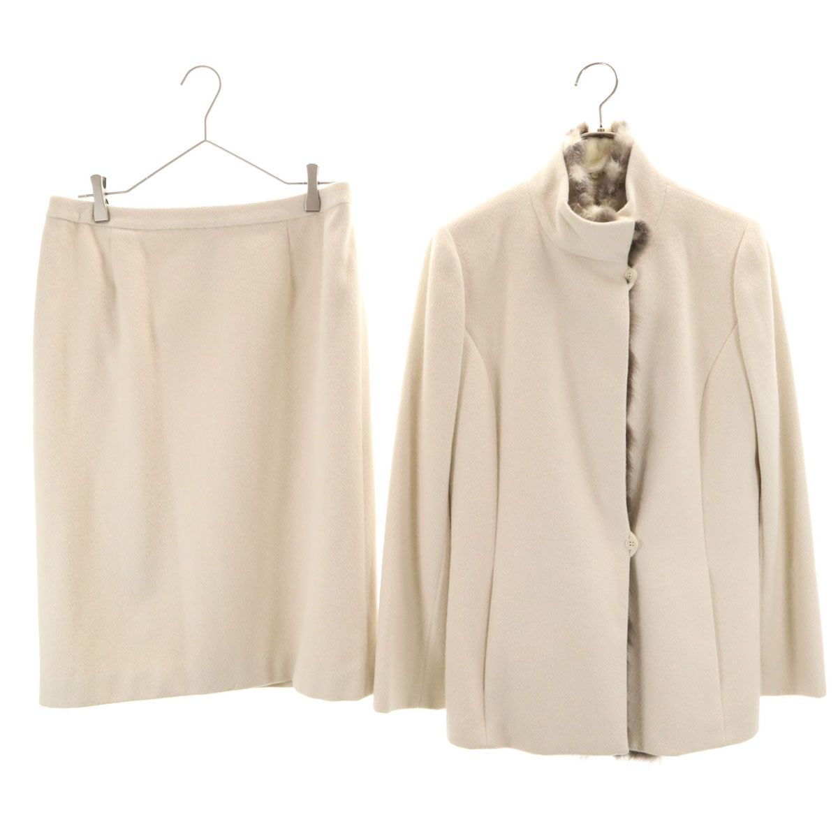 ジバンシィ 90 s 日本製 アンゴラ オールド スカートスーツ 上下 セットアップ 40|44 オフホワイト レディース 古着