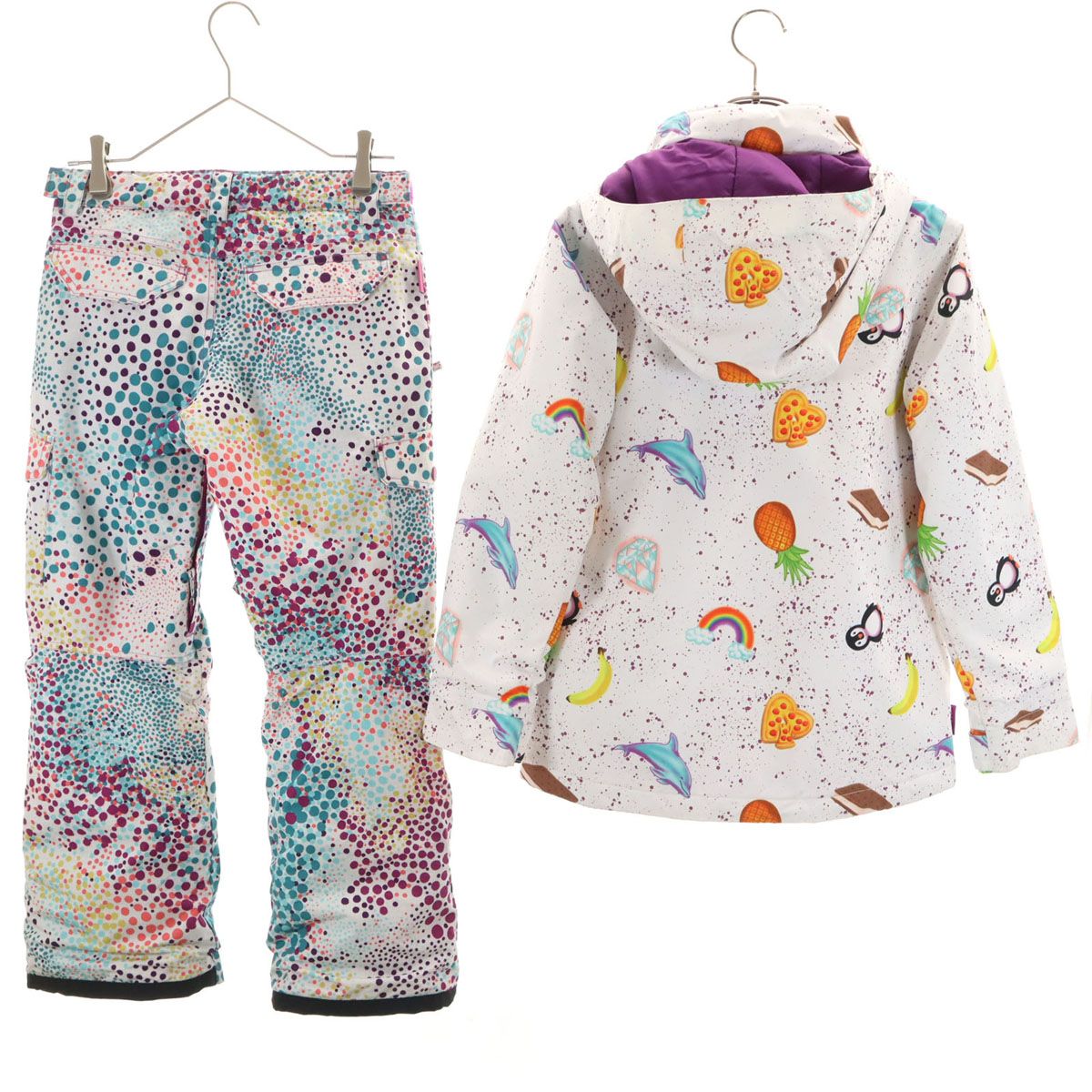 BURTON バートン 総柄 スノーボード ウェア 上下 セットアップ M ホワイト系 スキーウェア キッズ 古着