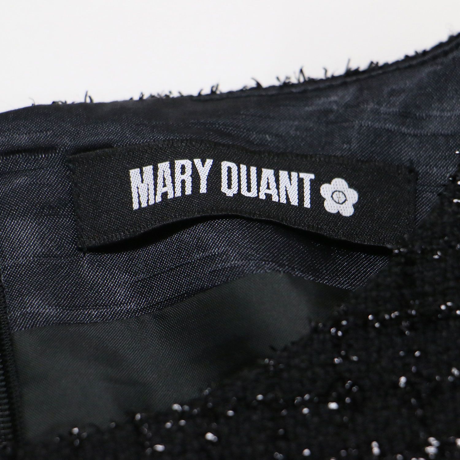 MARY QUANT マリークヮント ワンピース ブラック 黒 サイズ:38(M) | ラメ チェック ツイード ワンピース / ドレス | 長袖 クルーネック ミニ丈 パフスリーブ ロゴ 刺繍 | トップス【レディース】【中古】【美品】【K4647】 美品】MARY QUANT マリークヮント ワンピース ブラック 黒 サイズ:38(M