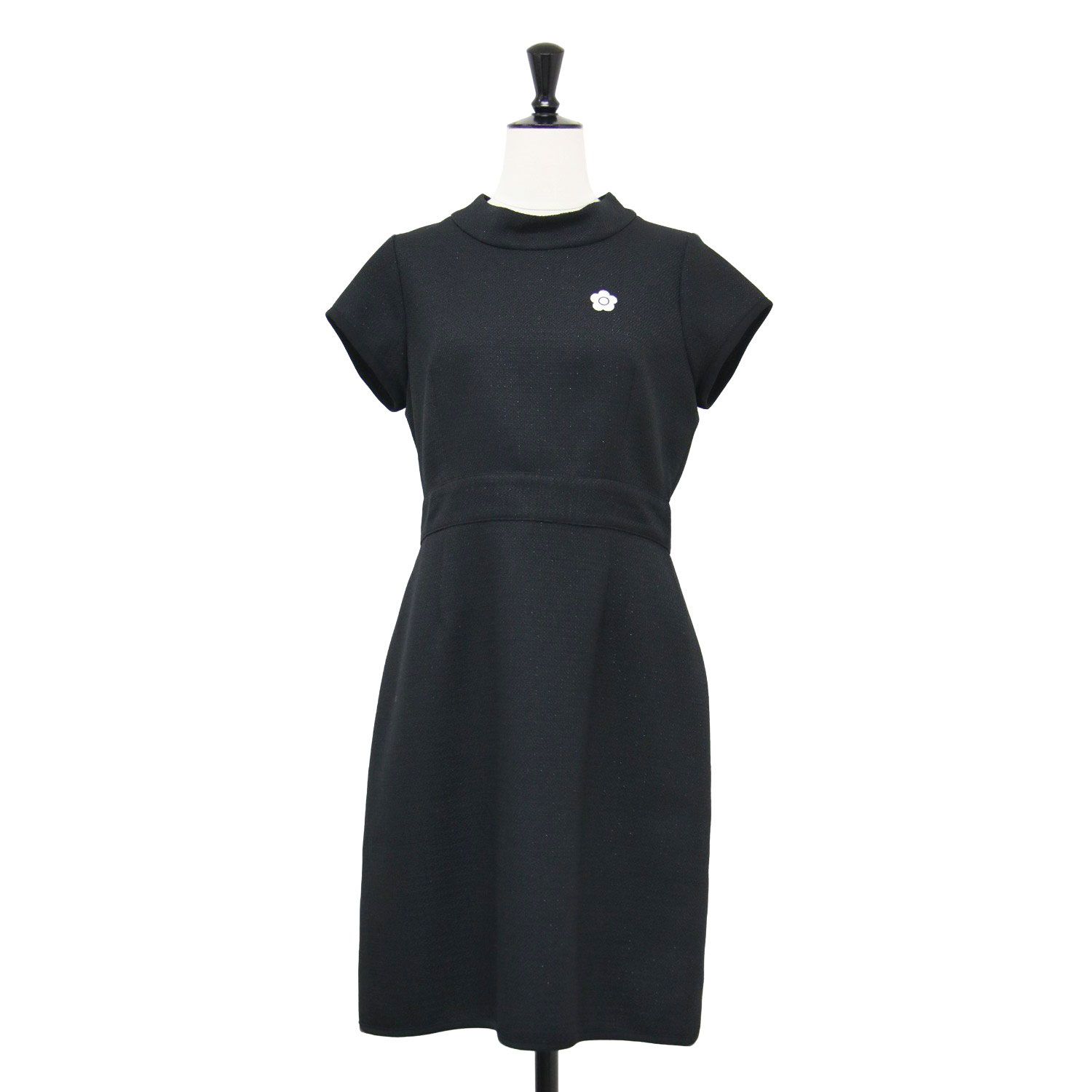 MARY QUANT マリークヮント ワンピース ブラック 黒 サイズ 38 M | ファンシーラメ ブッチャー ドレス スタンドカラー フレンチスリーブ ミニ丈 デイジー刺繍 トップス レディース