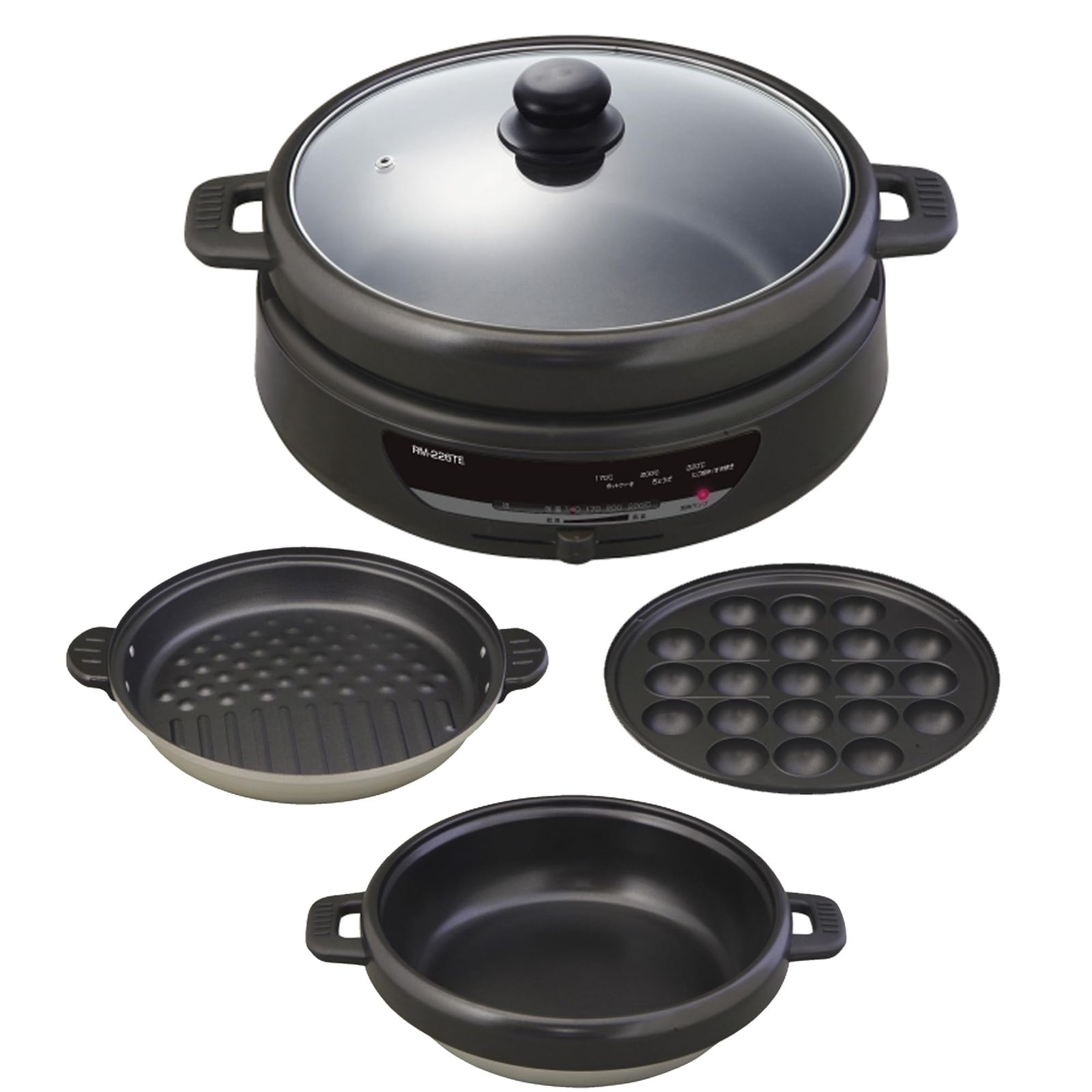 電気グリル鍋 プレート 深型 脱着式 ガラス蓋 3～4人用 鍋深さ7 5 cm 1300 W 深なべ グリル たこ焼 付き グリル鍋 電気鍋 2人用 一人用 電気 4人用 蓋付き パン 魚 キッチン ホットプレート 大型