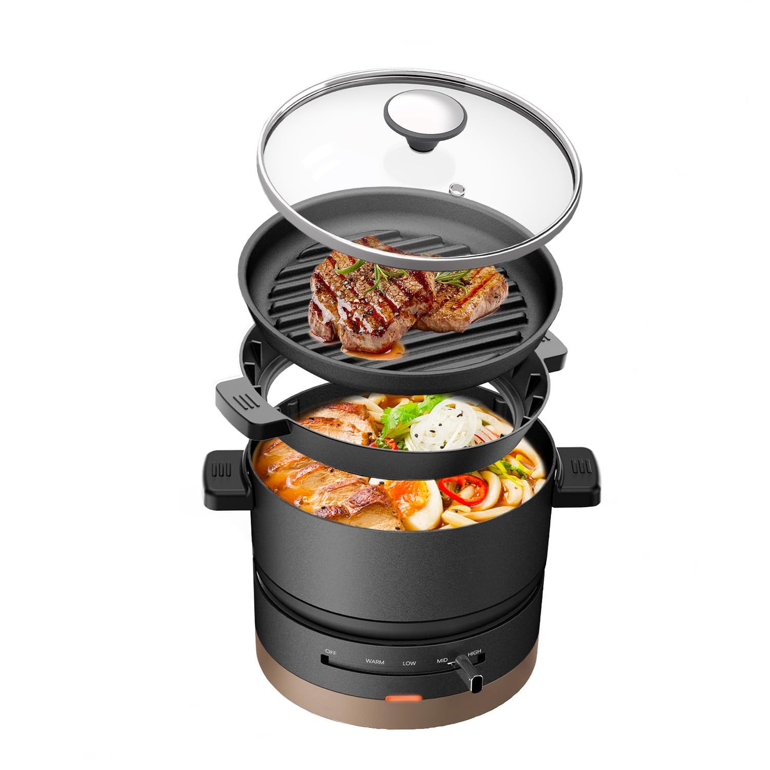 HAGOOGI ホットプレート 電気鍋 タイプ 600 W 1 0 L 電気 一人用 4段階温度調節 波形プレート ガラス蓋 丸洗い 焼肉 一人暮らし用 1人 2人 小型 深鍋 焼肉プレート 車中泊 キャンプ 旅行