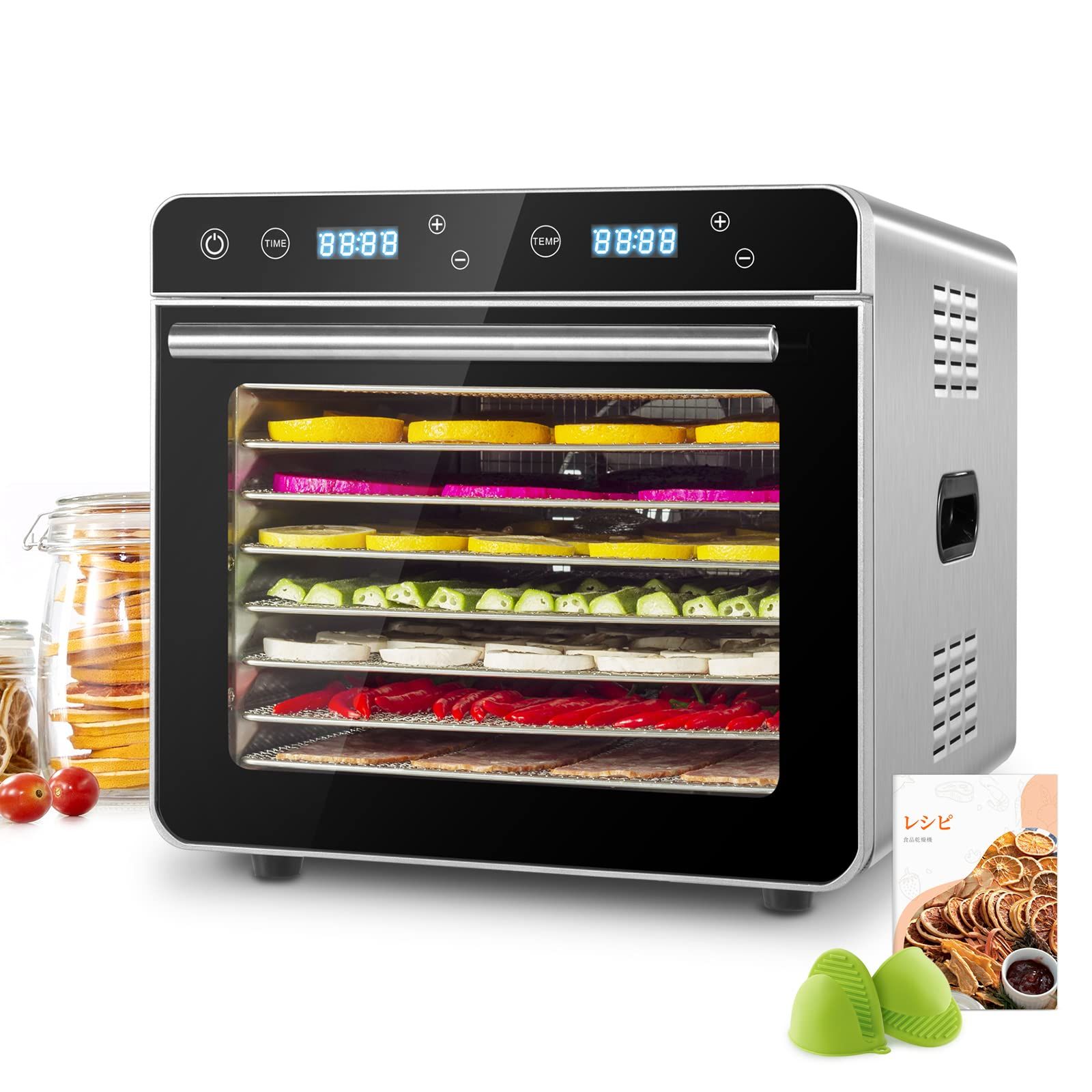 Kwasyo 8層ステンレス鋼制フードドライヤー 700W高効率食品乾燥機 二層