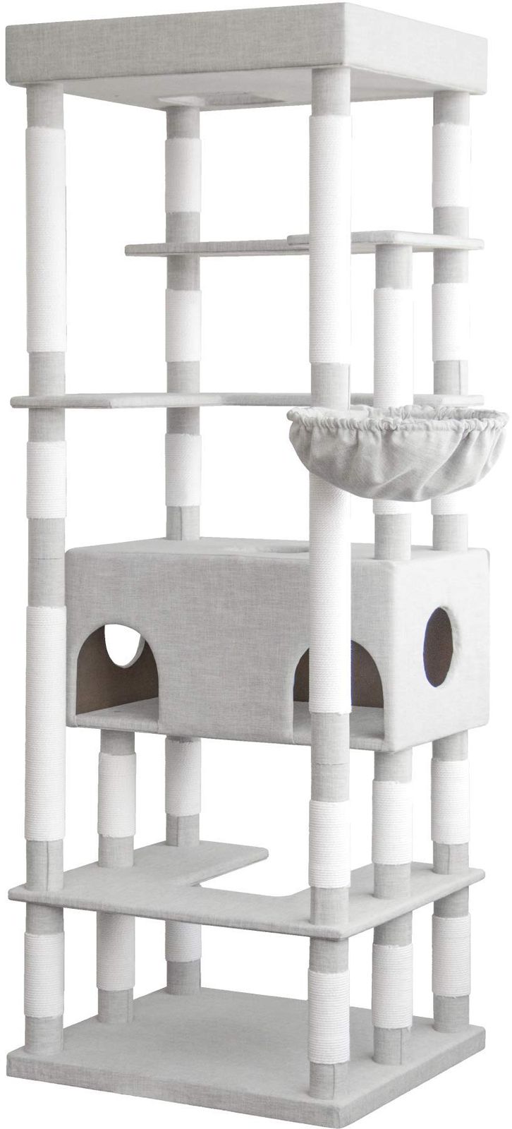 NEOLEAD キャットタワー 194 cm キャットタワースタジアム 猫ハウス 据え置き 猫タワー 猫 猫用品 爪とぎ ファブリック ハンモック ベッド 転落防止柵 多頭飼い 小屋 おしゃれ 頑丈 NL FPJER 03 ライトグレー