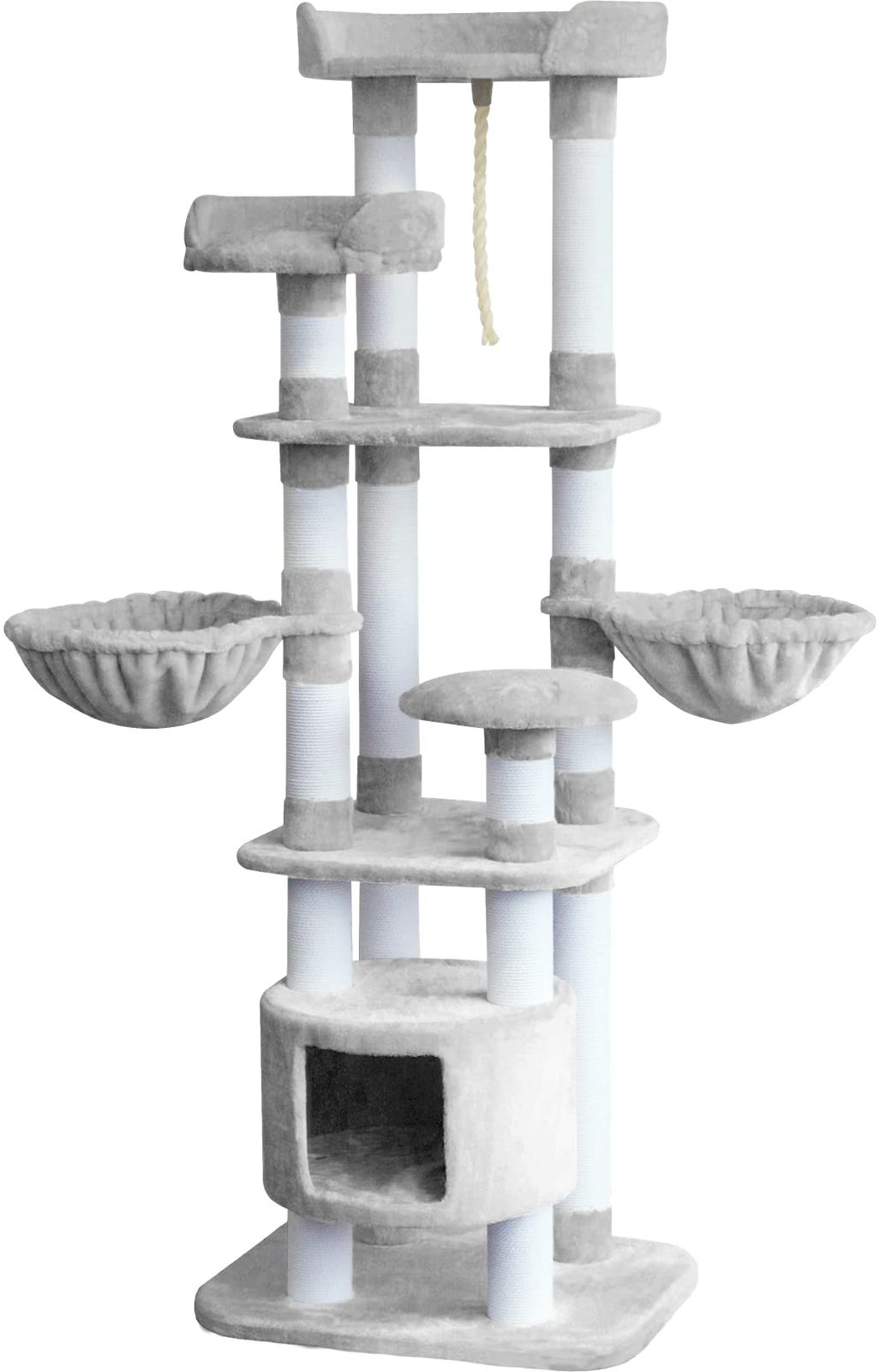 NEOLEAD キャットタワー 173 cm キャットタワースタジアム 猫ハウス 据え置き 猫タワー 猫 猫用品 爪とぎ ベッド ハンモック 頑丈 小屋 おしゃれ 多頭飼い ロープ おもちゃ付 ふわふわ NL CS 175 ライトグレー