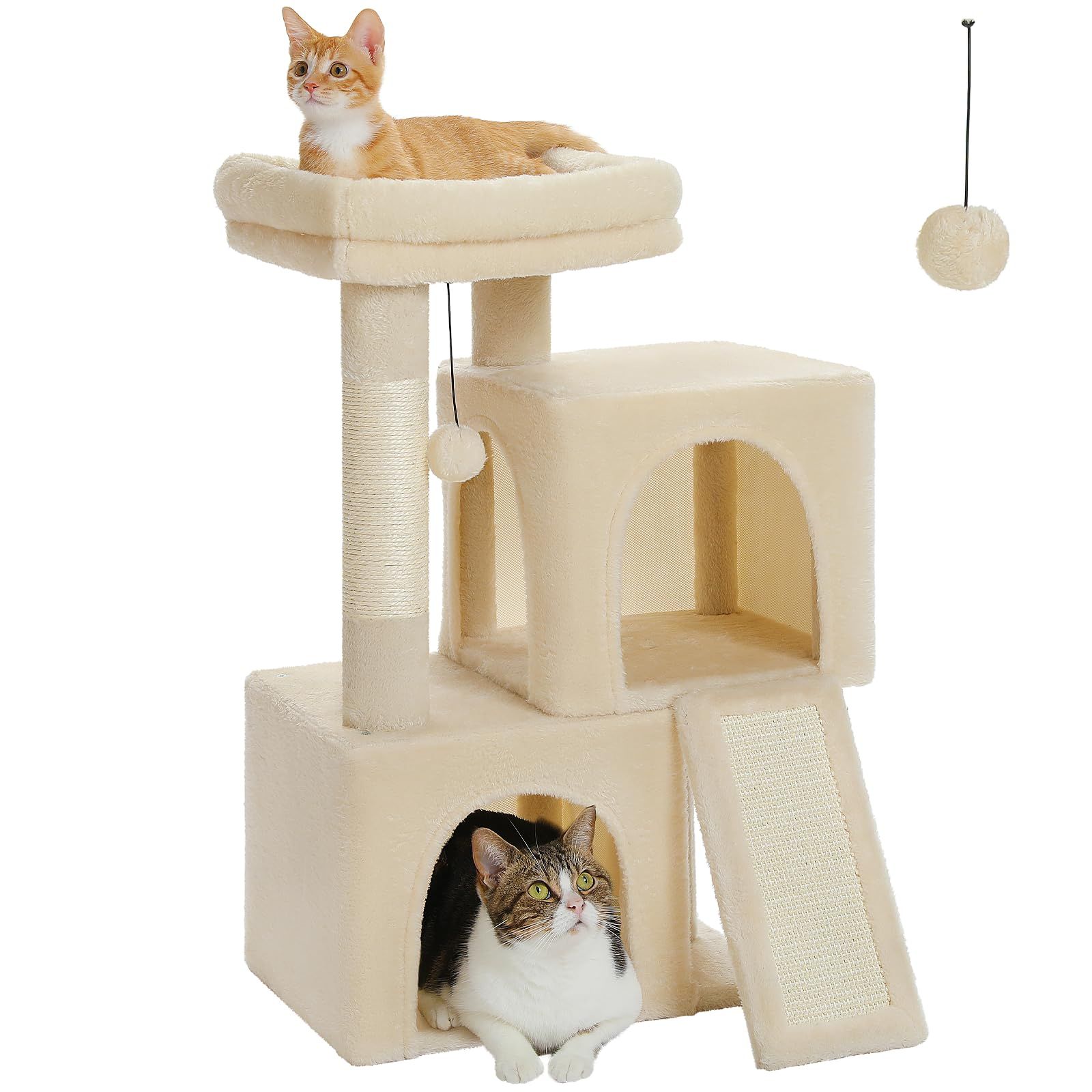 PAWZ Road キャットタワー ミニ 低い 子猫向け 猫タワー 低め 小さめ 小型 シニア 階段 ケージ用ステップ コンパクト 猫爪研ぎ 麻紐 据え置き 猫ハウス 隠れ家 おもちゃ 人気 短足 - 高さ77cm ベージュ