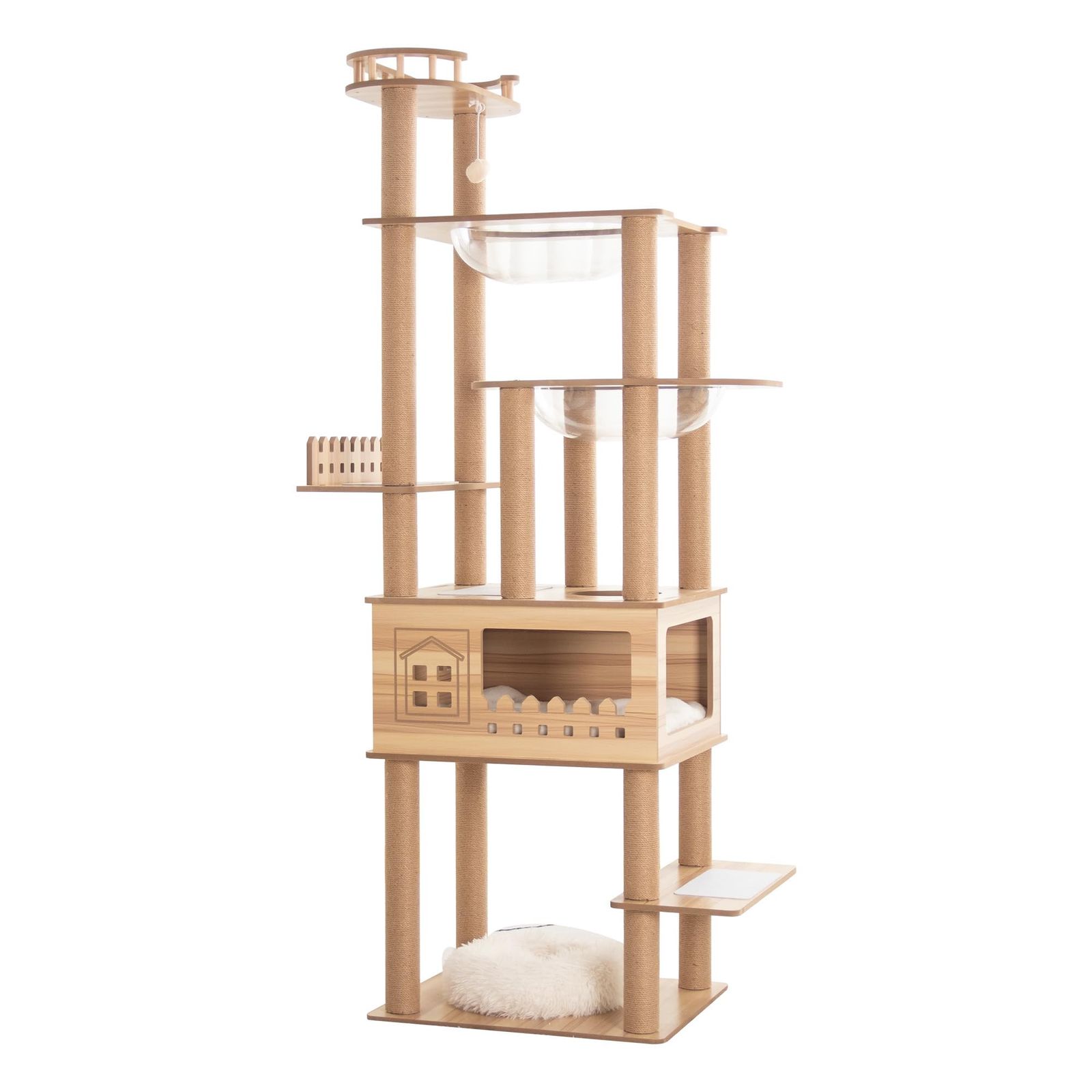 キャットタワー 木製 据え置き 多頭飼い おしゃれ シニア 高さ140 cm 大型猫 宇宙船 滑り止めマット付き クリアボウル 木目 インテリア性 大型 省スペース 成猫 子猫 中型猫 安定性高い 上下しやすい 木登り どっしり インテリアに馴染み インテリ