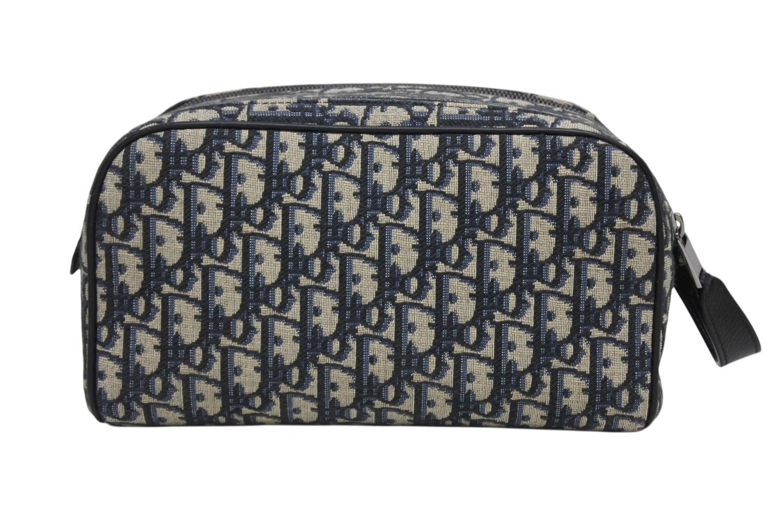 Christian Dior クリスチャンディオール ポーチ セカンドバッグ オブリーク ネイビー ジャガード カーフスキン 4 b 009527