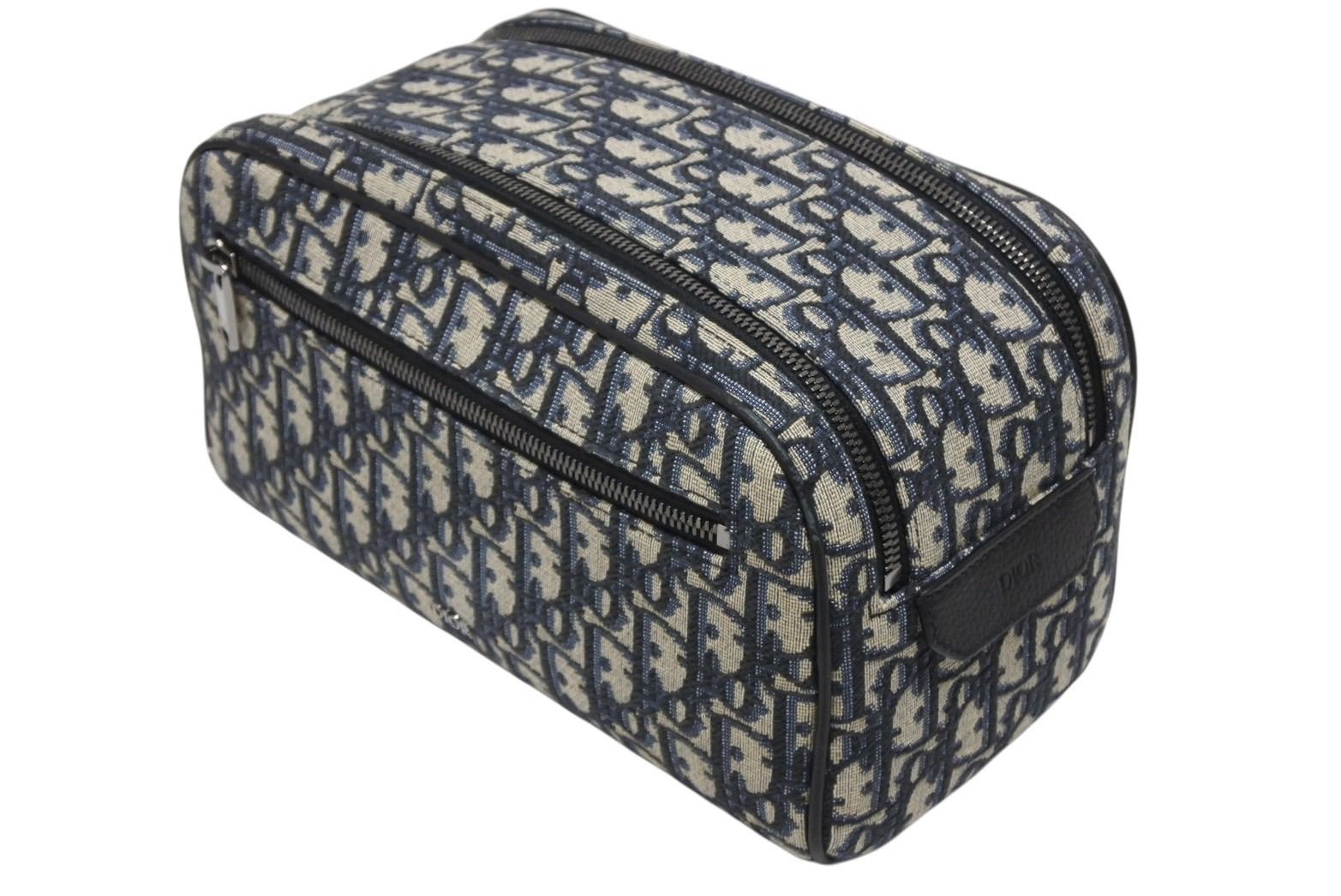 Christian Dior クリスチャンディオール ポーチ セカンドバッグ オブリーク ネイビー ジャガード カーフスキン 4 b 009527