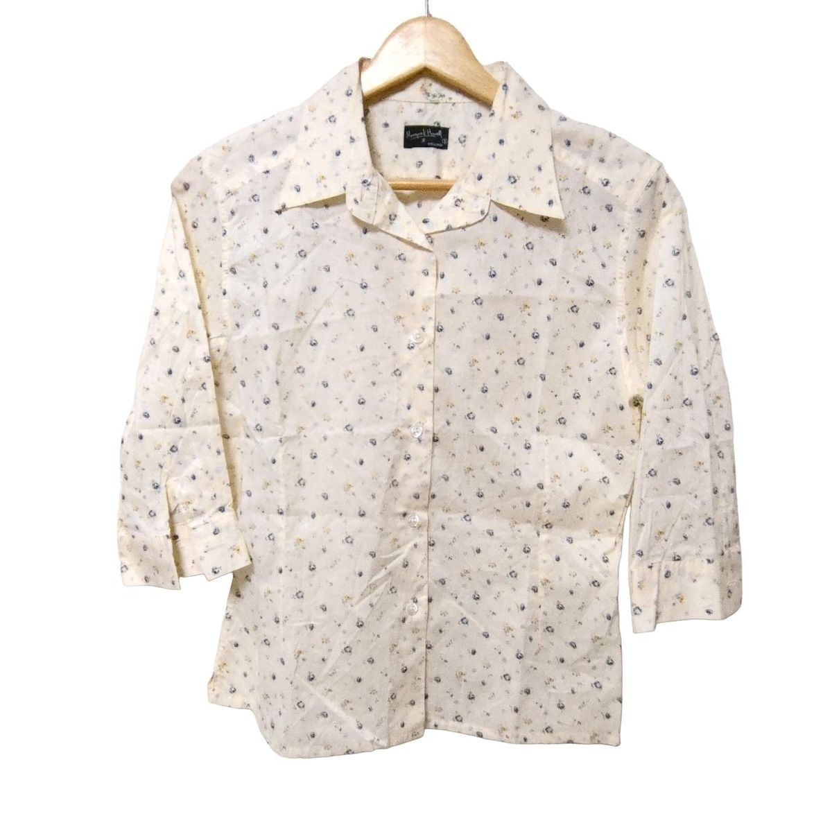 MargaretHowell マーガレットハウエル 七分袖シャツブラウス サイズ2 M レディース アイボリー ダークネイビー マルチ 花柄