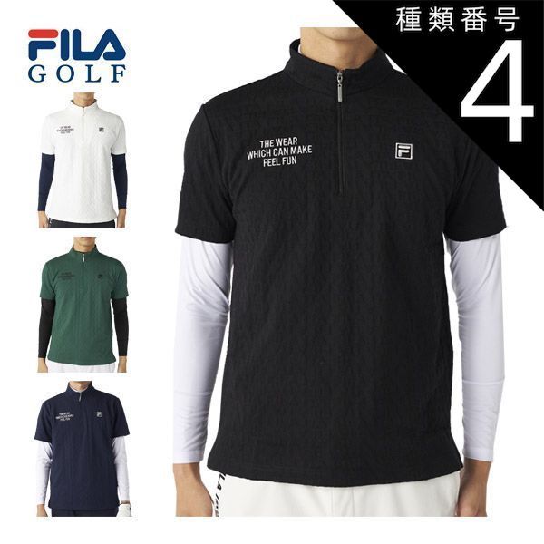 種類4：ホワイト(WT)/LL  フィラゴルフ ハーフジップ ハイネック 半袖シャツ + モックネック 長袖インナーシャツ セット ウェア メンズ 2025年秋冬モデル M-3L 785-500