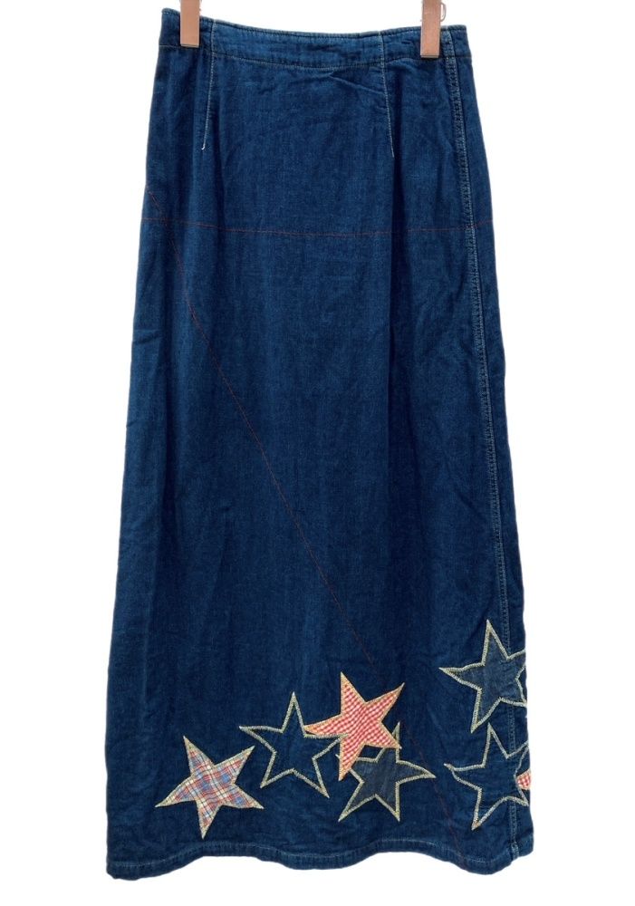 ヒステリックグラマー GLAMOUR ロング ラップスカート トレンド パッチワーク 星 スター 裏地チェック Y 2 K 平成 日本製 インディゴ AK-1040 スカート チェック ネイビー Fサイズ 104 LB-51